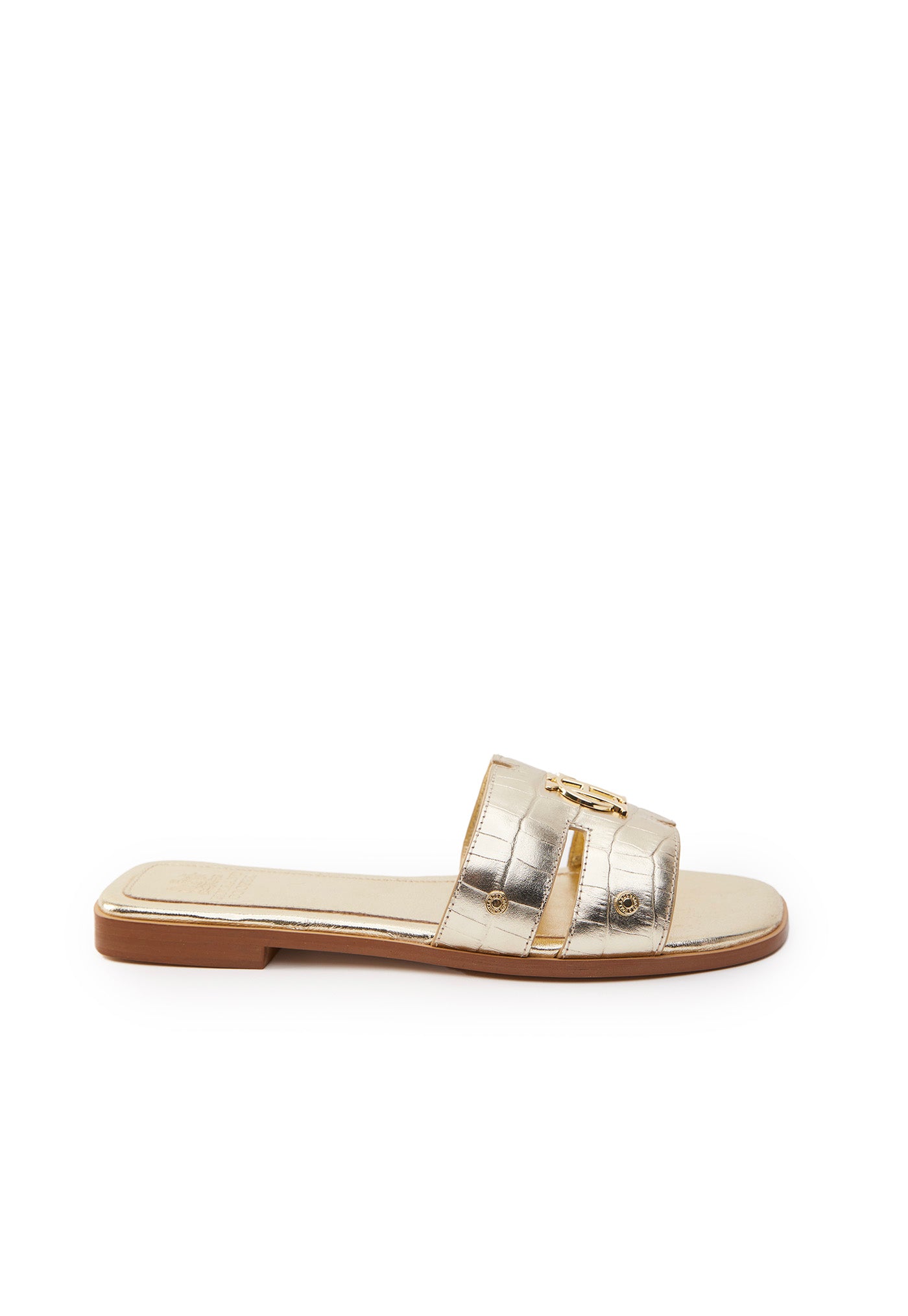 Monogram Slides - Gold Croc sold by Angel Divine