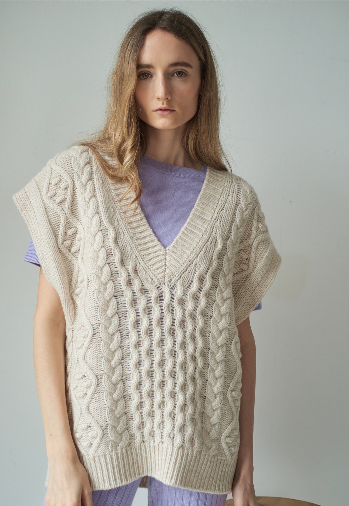 N.105 Cable Cashmere Vest - Shell sold by Angel Divine