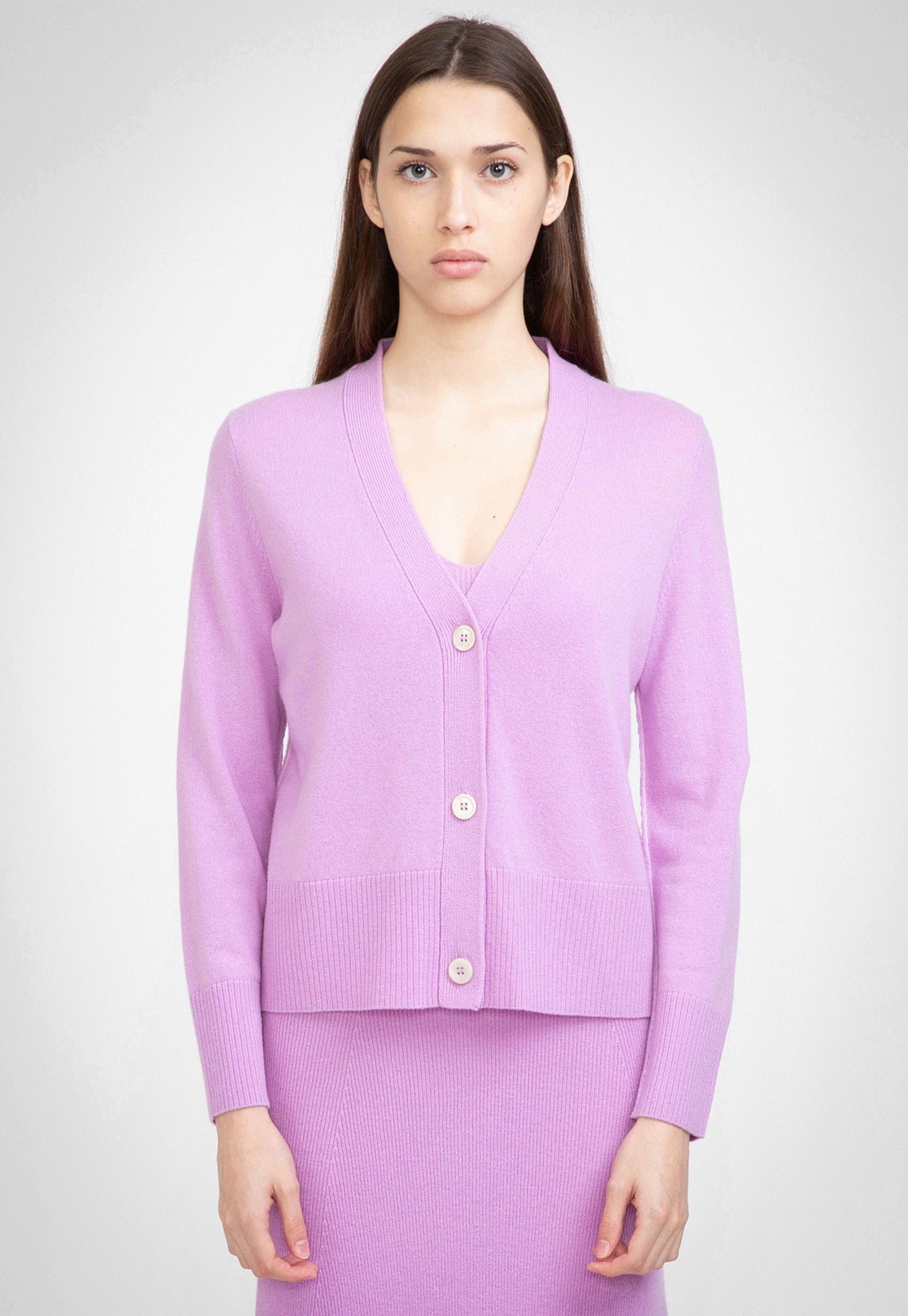 N.09 Cashmere Classic 3 Button Cardigan - Orchid sold by Angel Divine