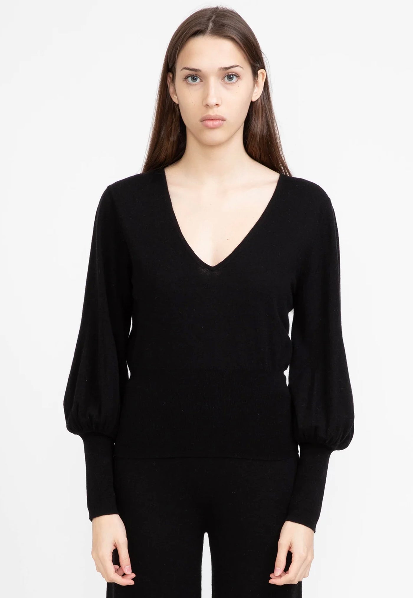 N.111 Wool/Cashmere Low V Sweater - Black sold by Angel Divine