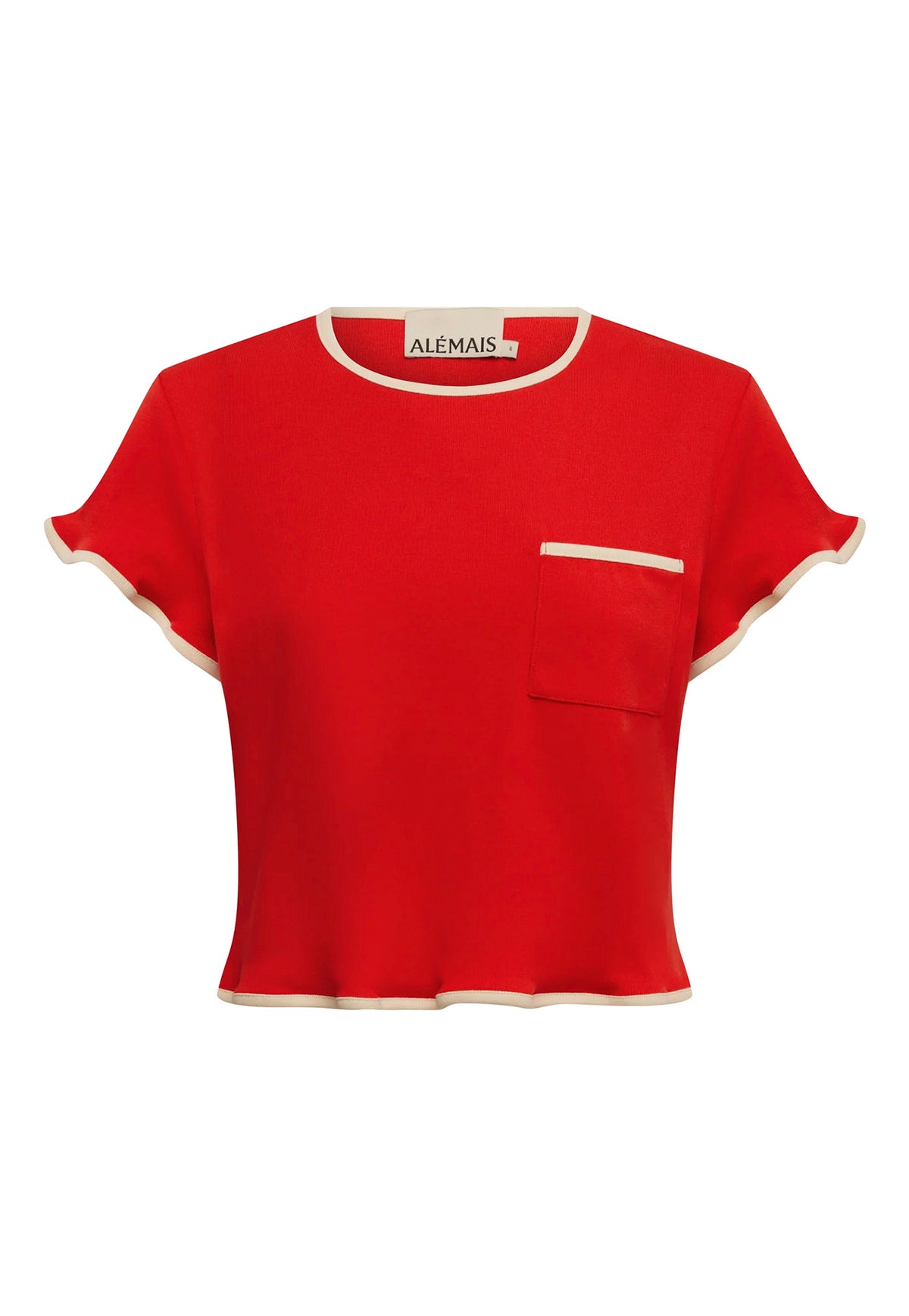 ALÉMAIS Bonetta Crop Tee in Red, cropped cotton T-shirt from the Resort 2027 collection.