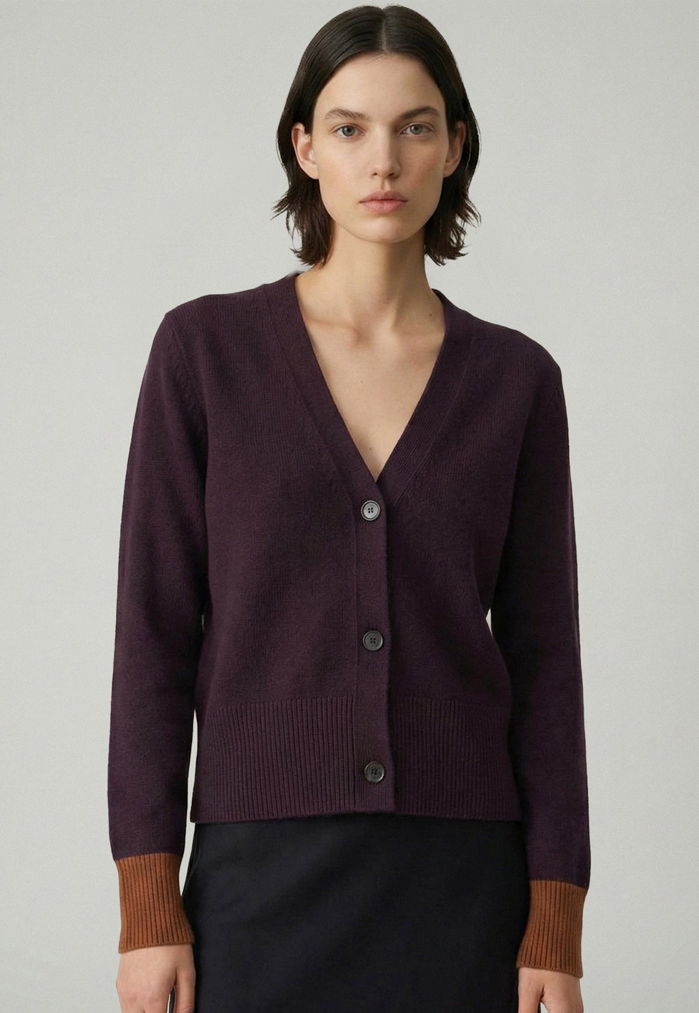 545 Cashmere Seam Detailed Cardi - Merlot