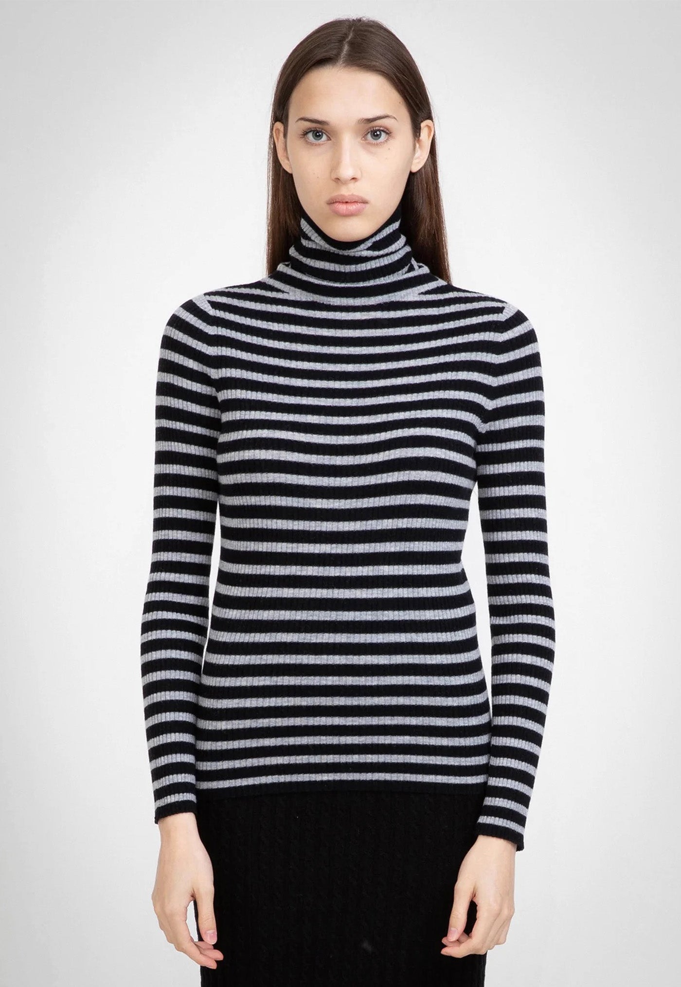 N.32 Cashmere Skinny Rib Polo - Black/Light Grey sold by Angel Divine