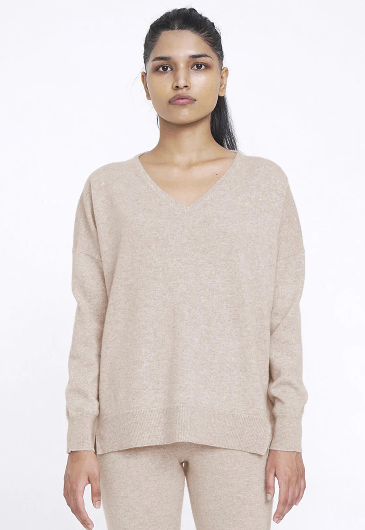 N.29 Cashmere Oversized V Neck - Champagne sold by Angel Divine