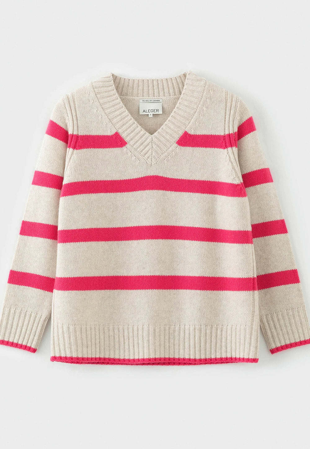 N.327 Cashmere Blend Stripe V Neck - Pink Flash