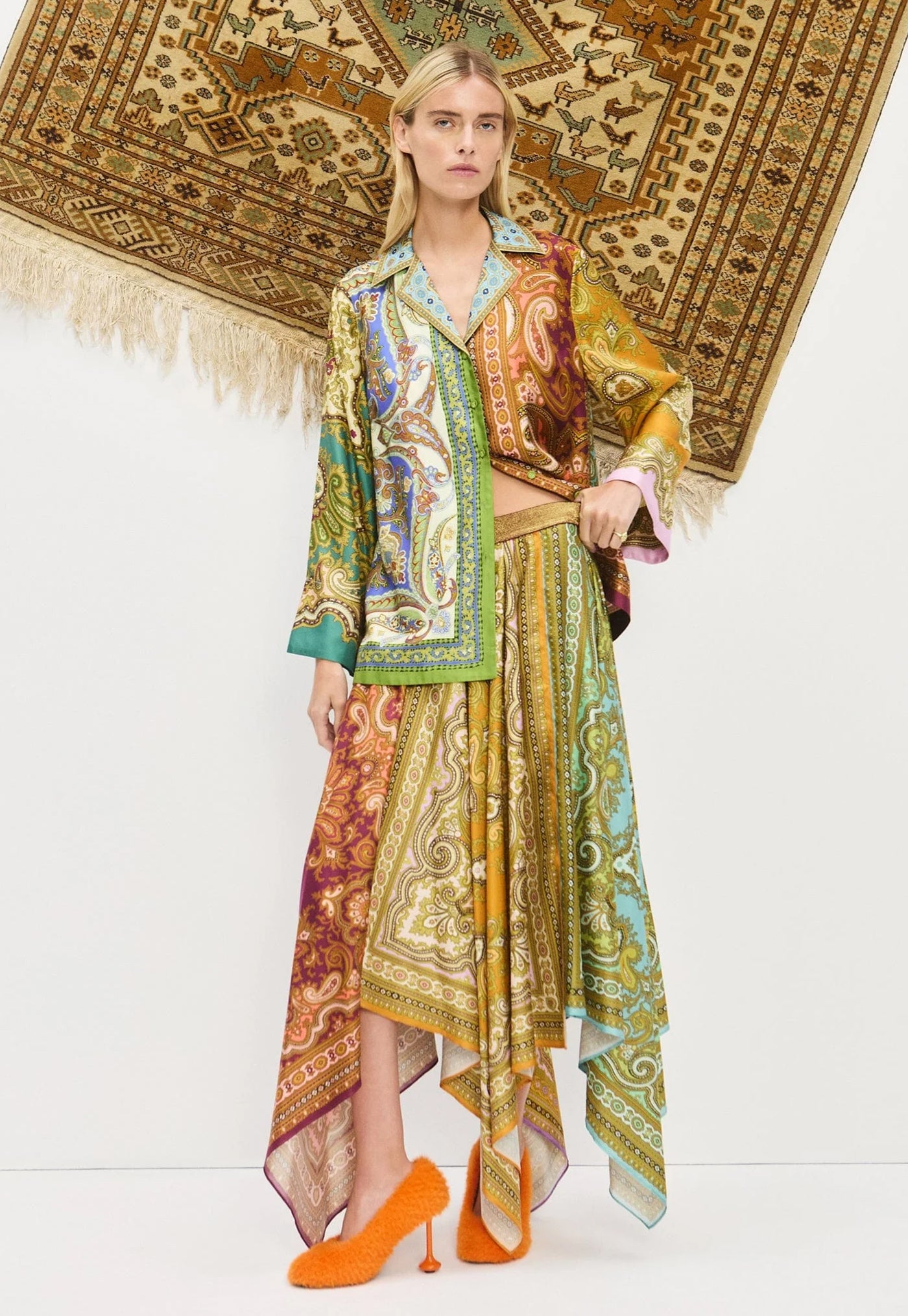 Clemenza Spliced Silk Shirt - Multi