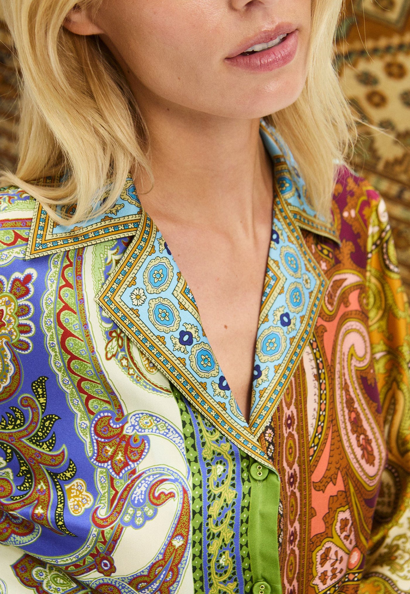 Clemenza Spliced Silk Shirt - Multi