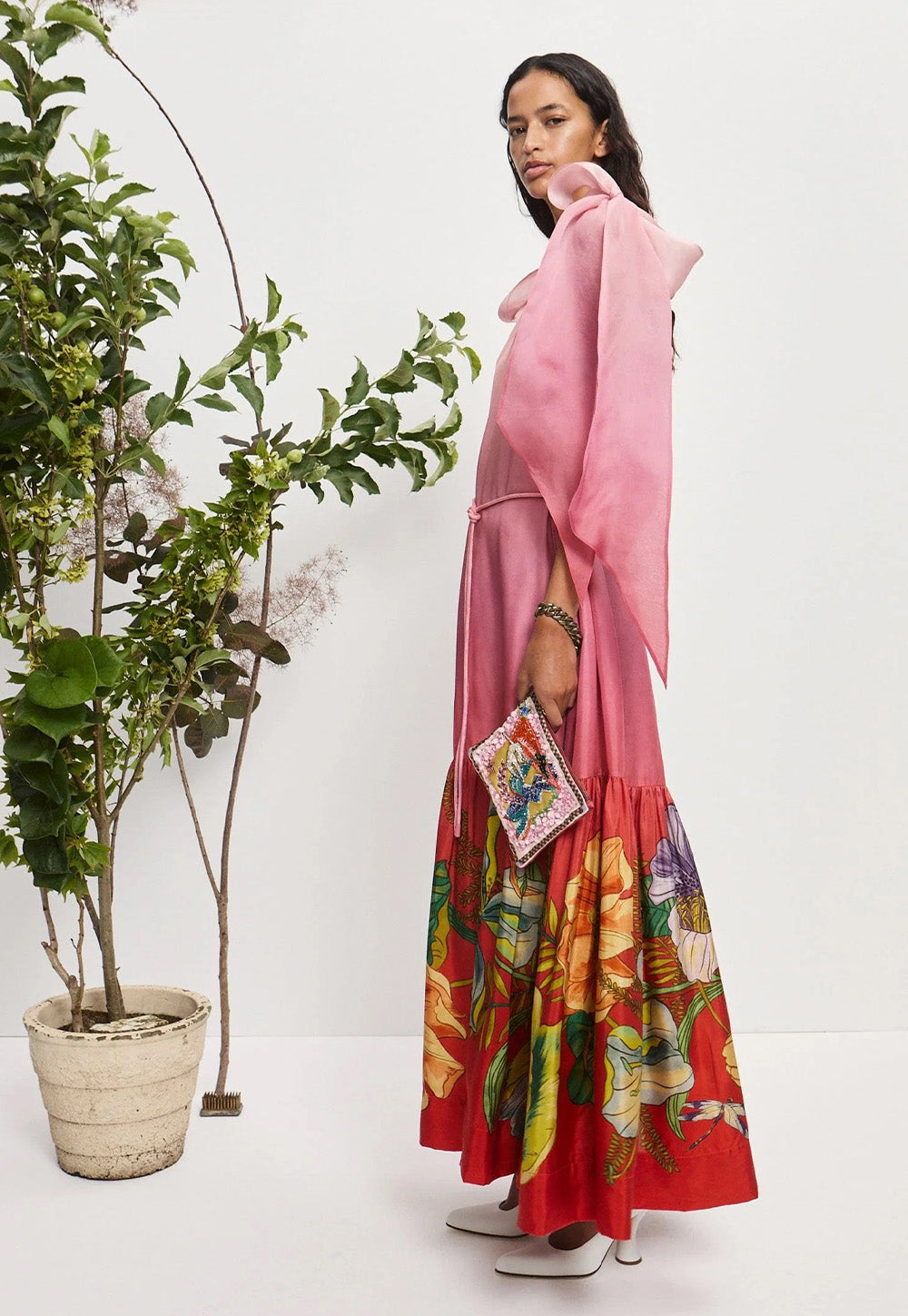 Inez Silk Gown - Pink Ombre