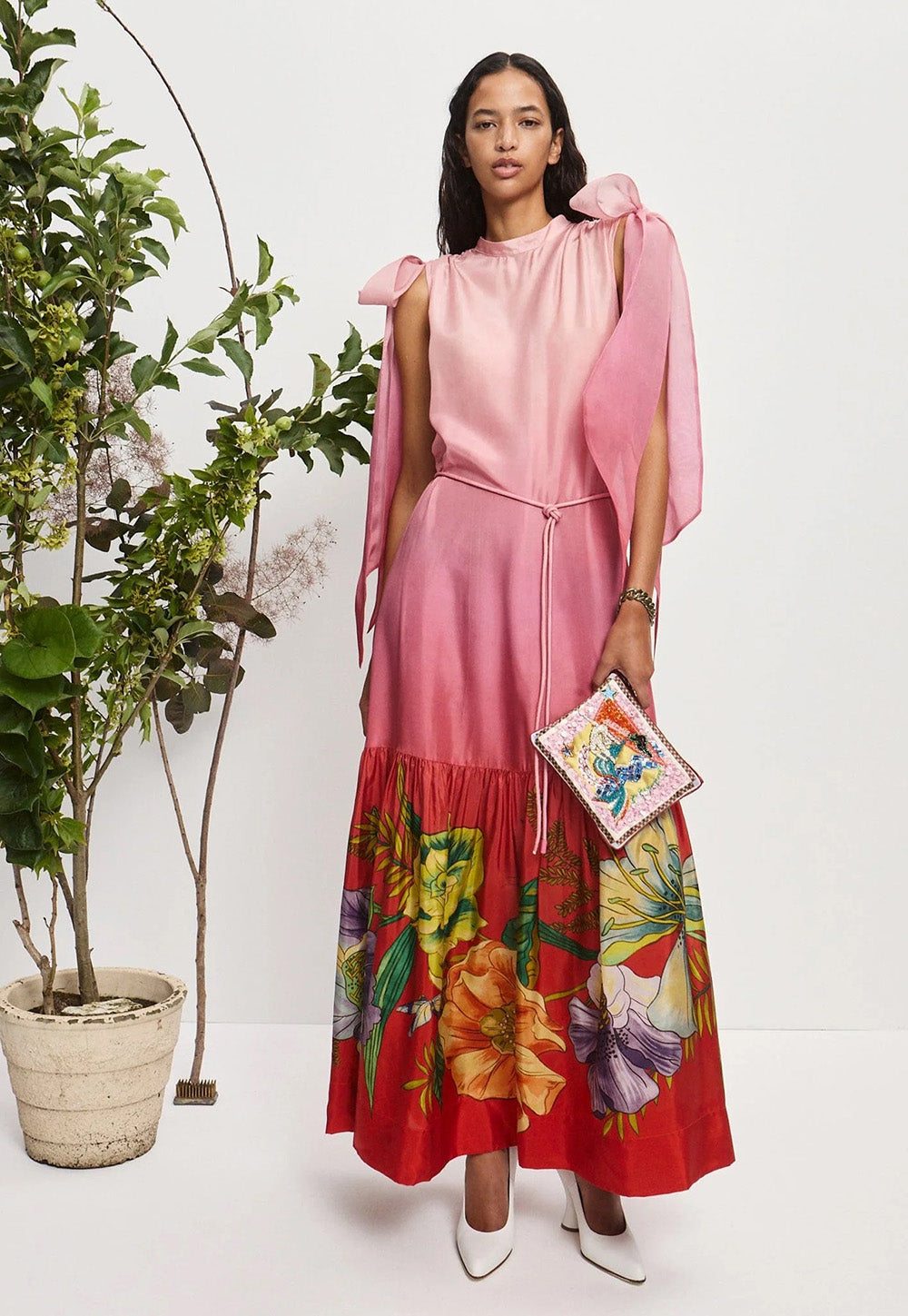 Inez Silk Gown - Pink Ombre