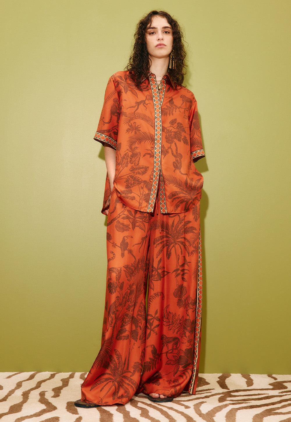 Monkey Dance Silk Palazzo Pant - Rust