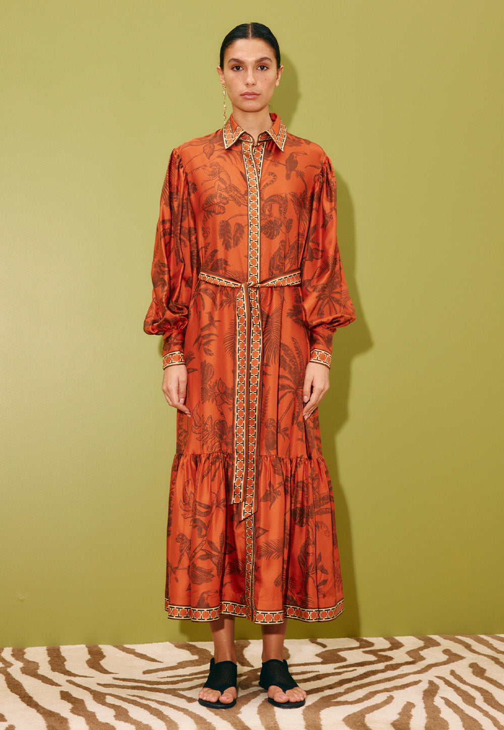 Monkey Dance Silk Shirtdress - Rust