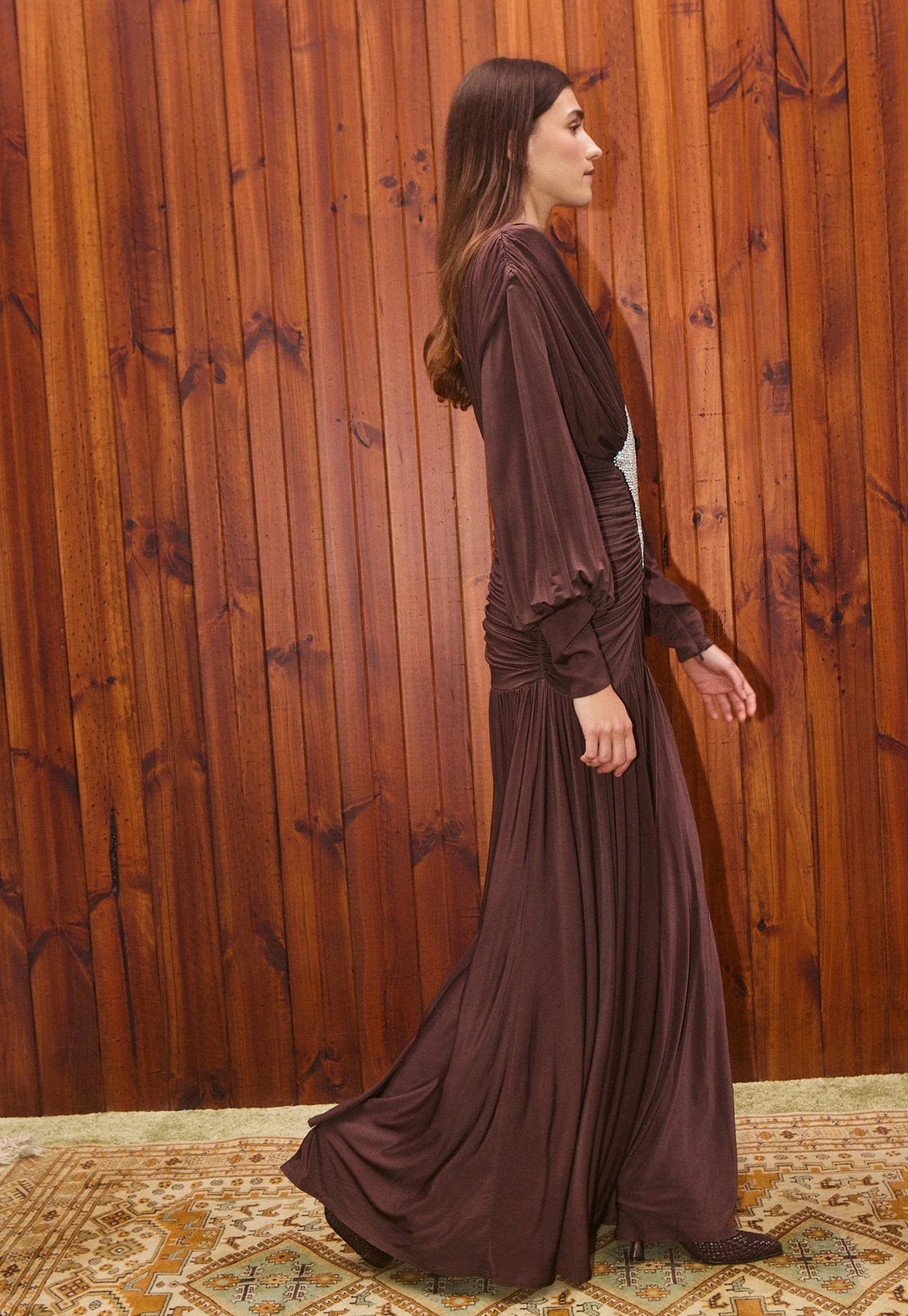 Silvio Ruched Midi Dress - Chocolate