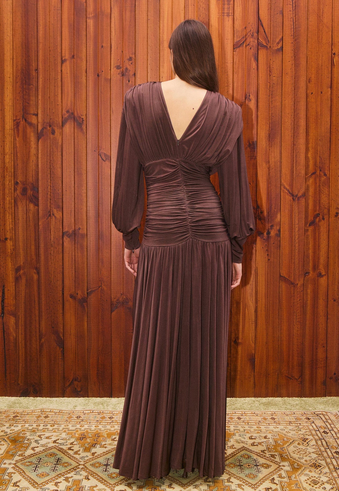 Silvio Ruched Midi Dress - Chocolate
