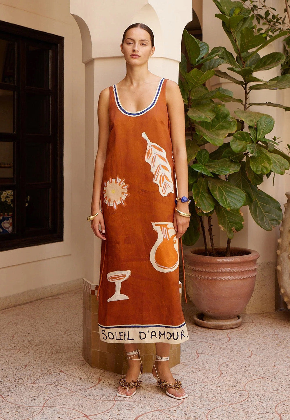 Soleil D'Amour Silk Midi Dress - Rust