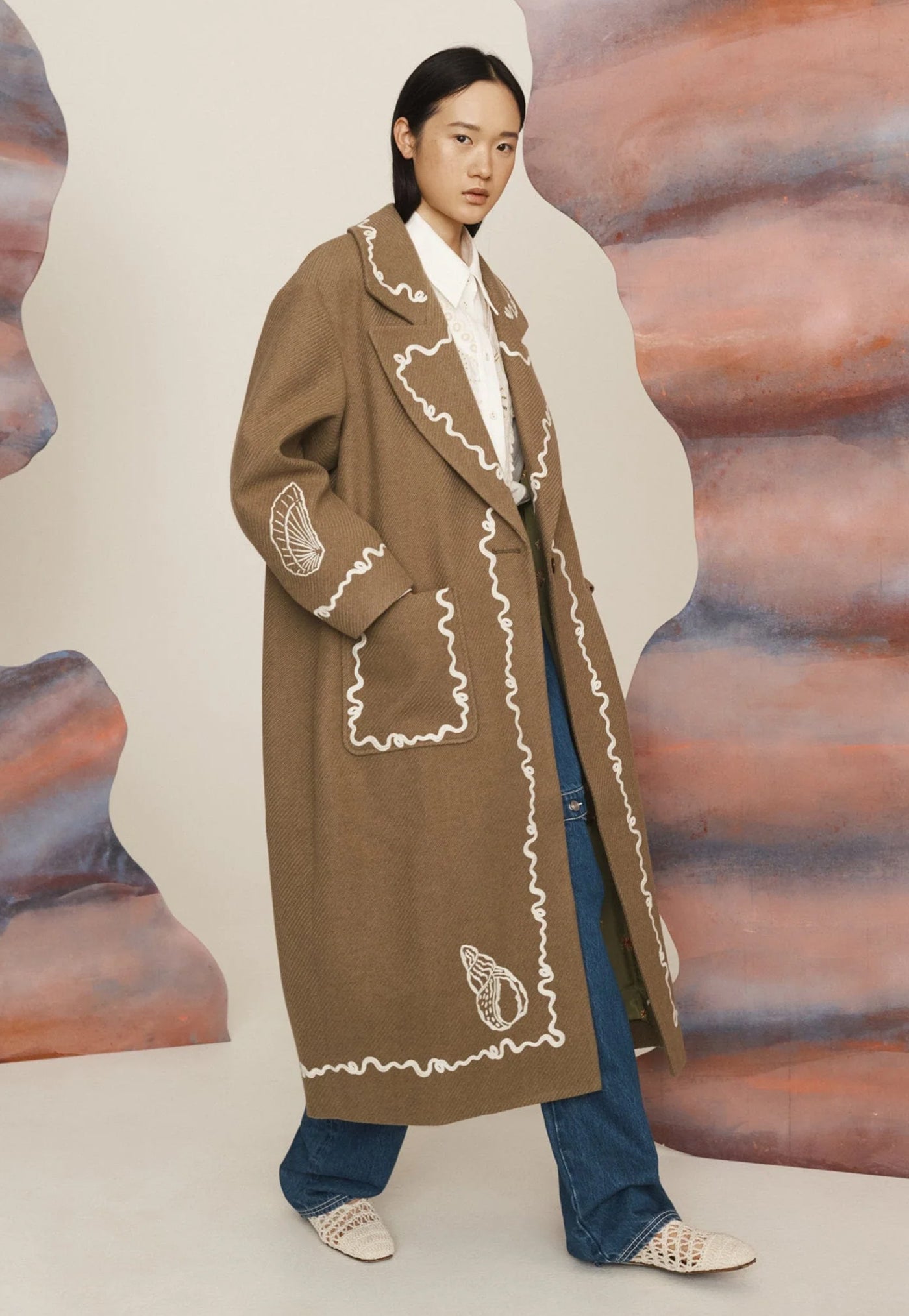Sammy Embroidered Coat - Olive