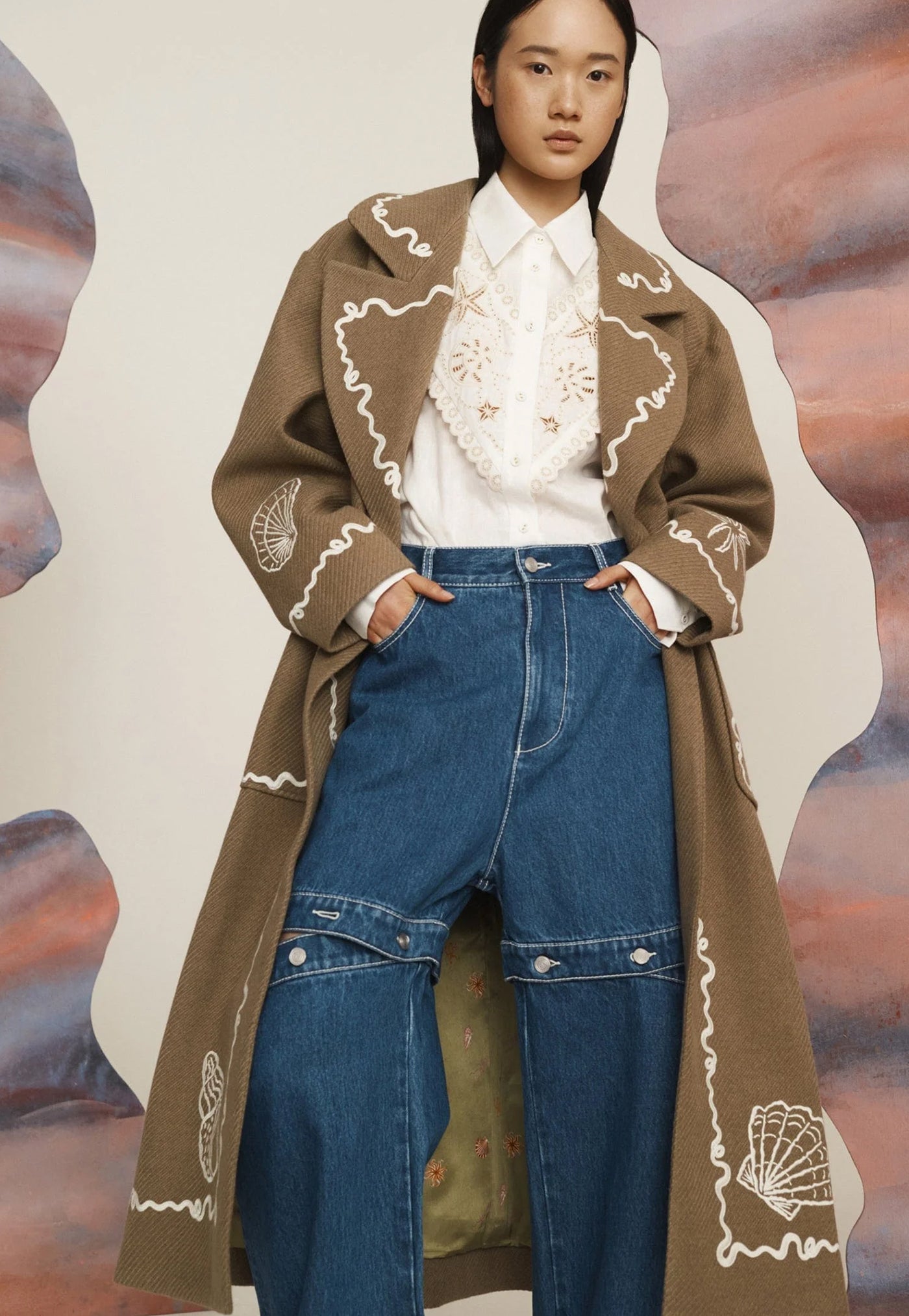 Sammy Embroidered Coat - Olive