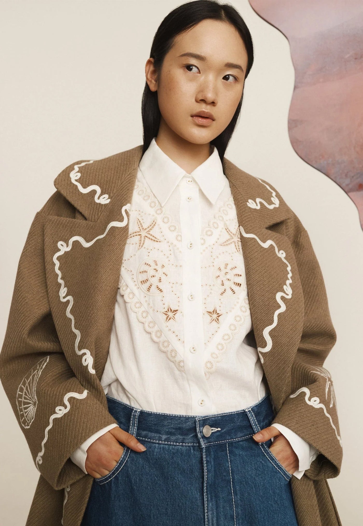 Sammy Embroidered Coat - Olive