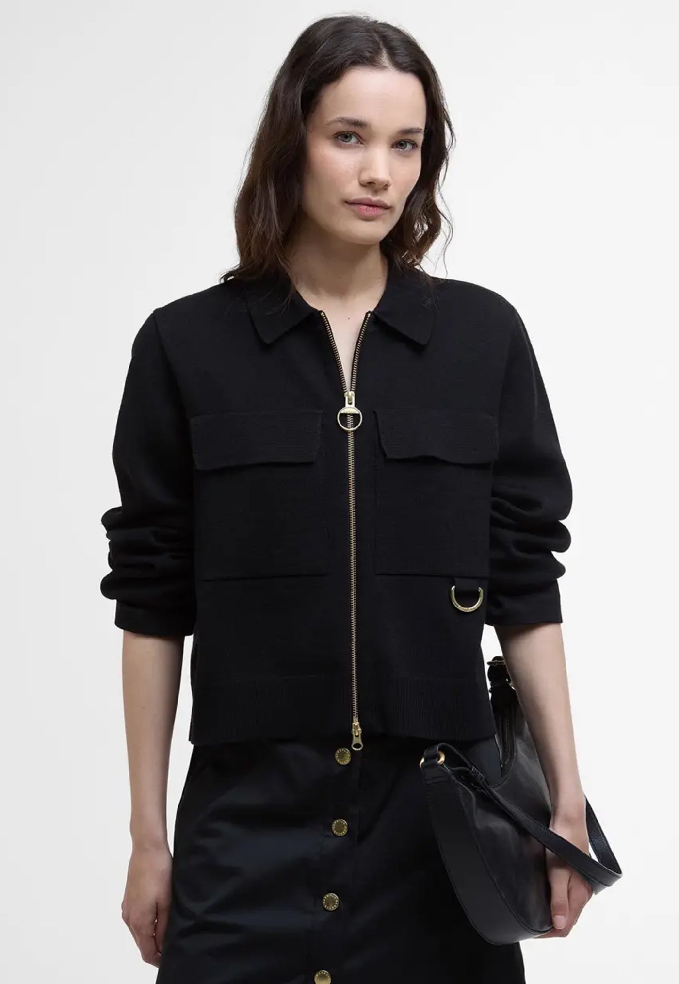 Alma Knitted Zip Through Cardigan - Black/Sand