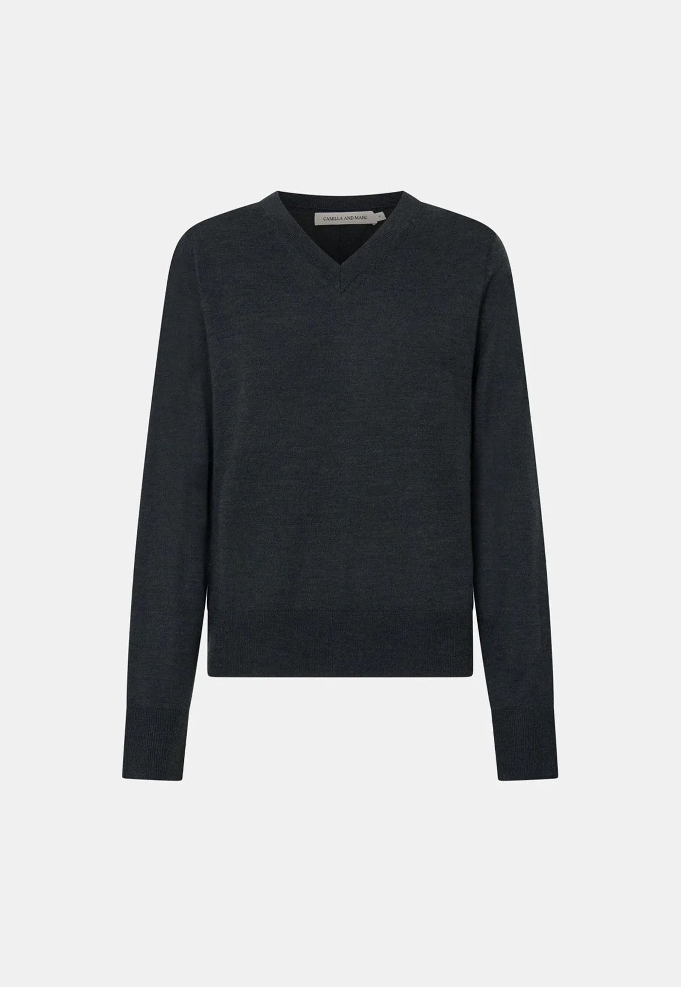 Leona Knit V Neck Sweater - Charcoal Melange