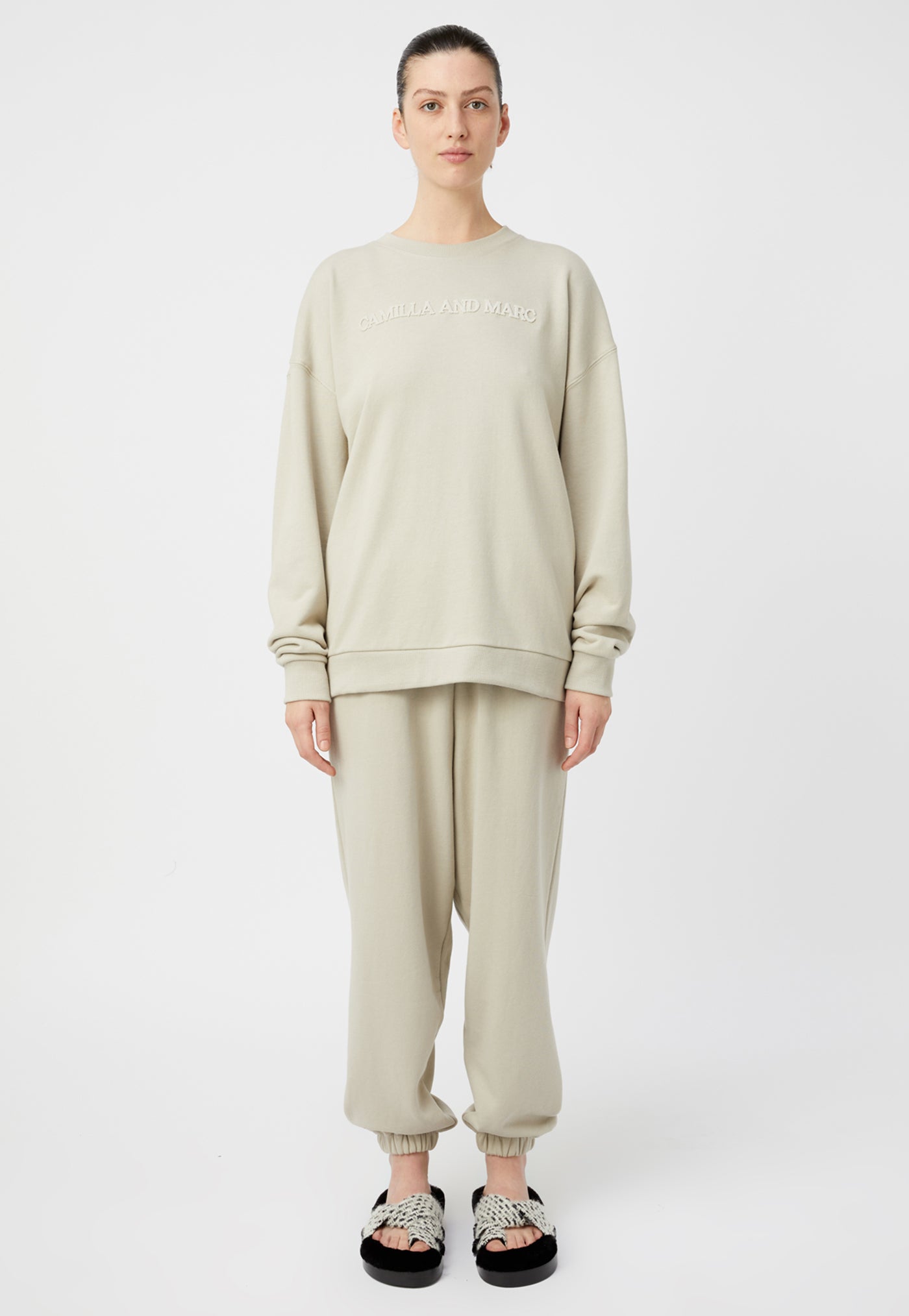 Tia Flocking Logo Crew - Oyster