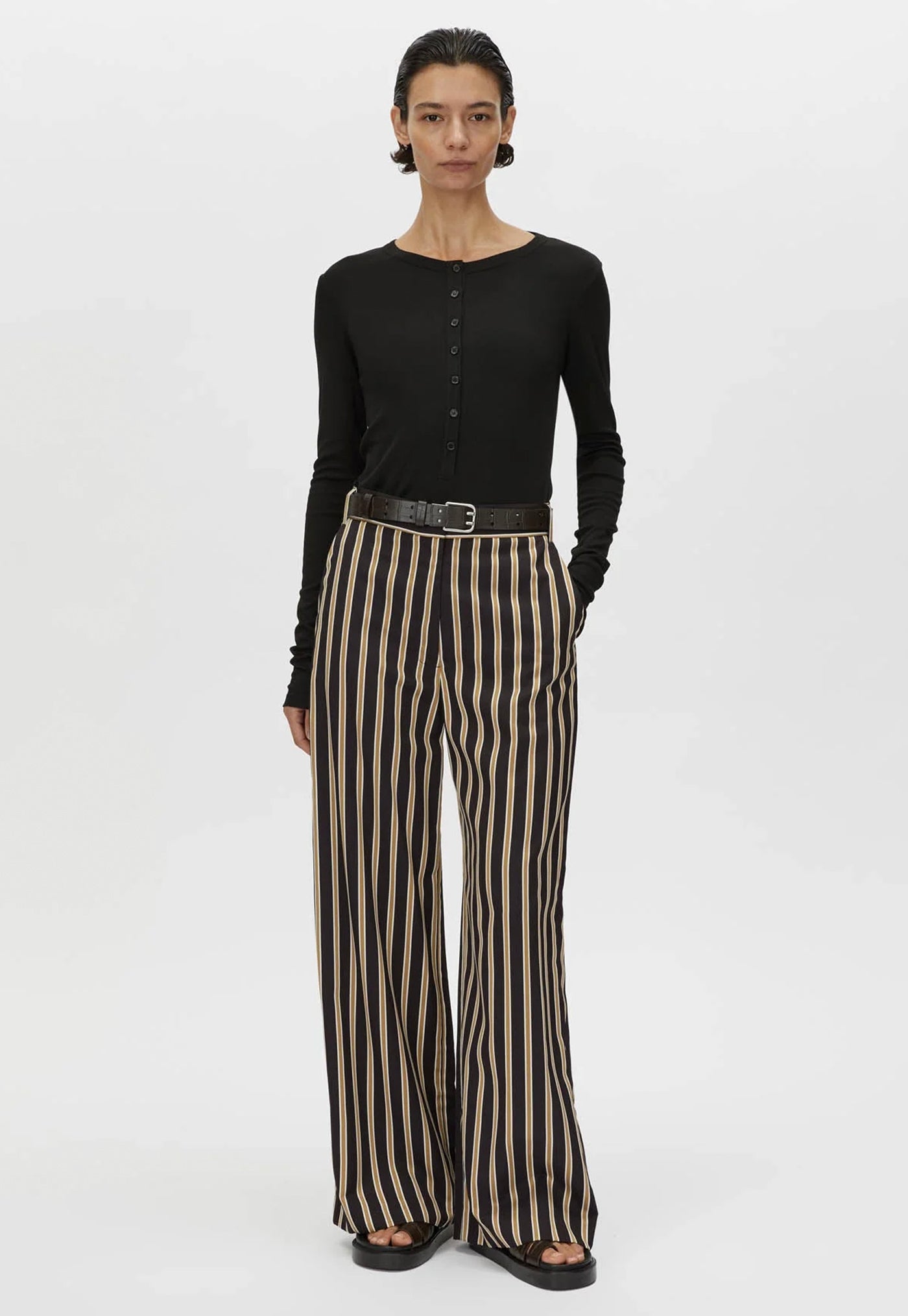 Novella Pant - Black/Bronze Stripe