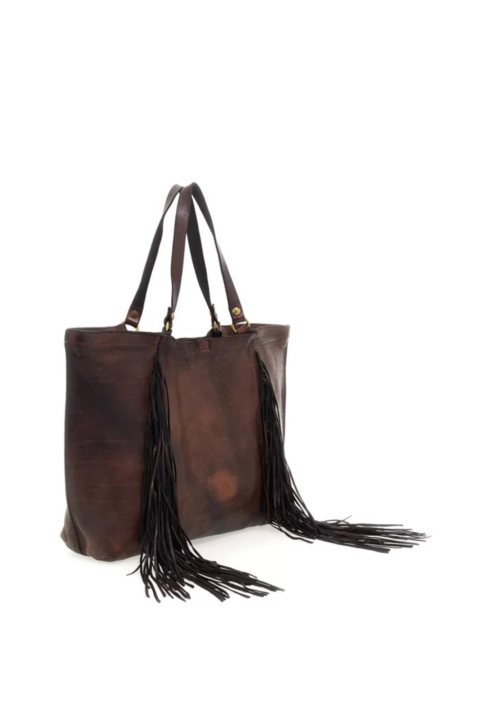 Leather Shopping Bag w Fringes - Brown sold by Angel Divine