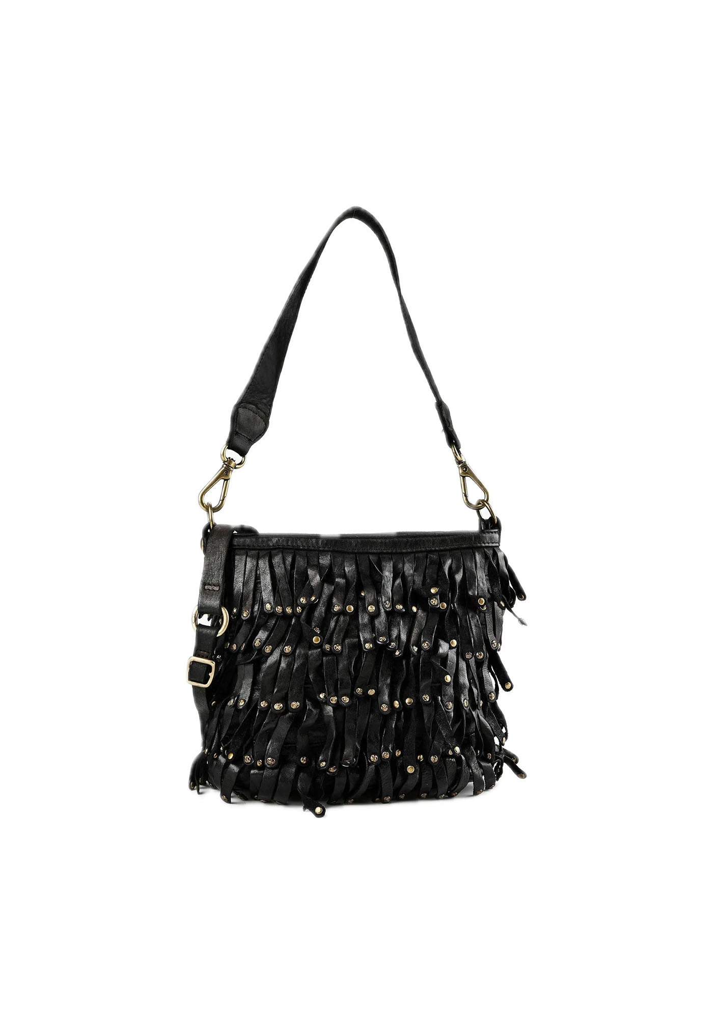 Paloma Fringe Bucket Bag - Black
