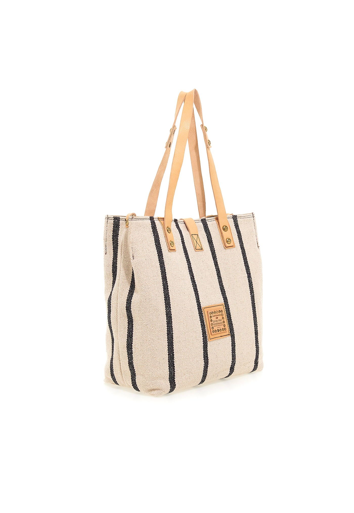 Long Handles Shopping Bag - Ecru/Blue Stripe sold by Angel Divine