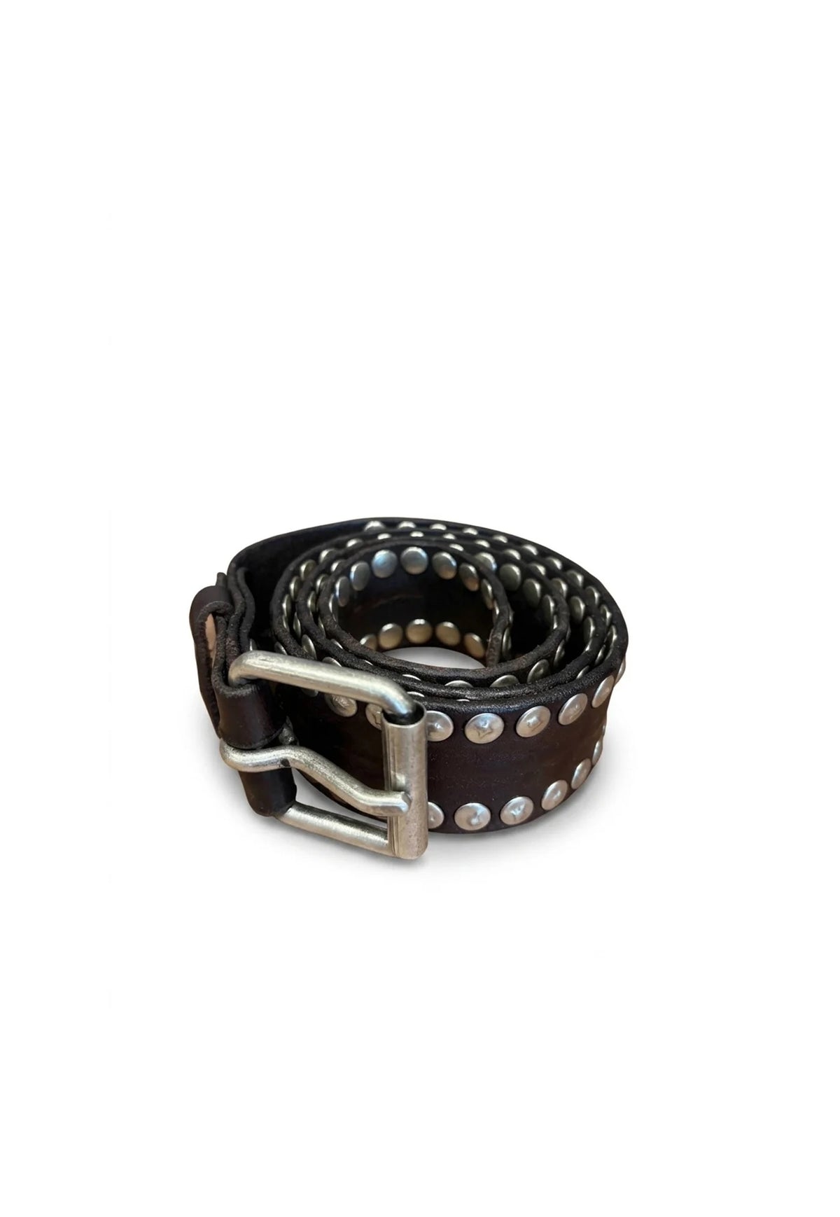 Wide Rivet Studded Belt - Brown
