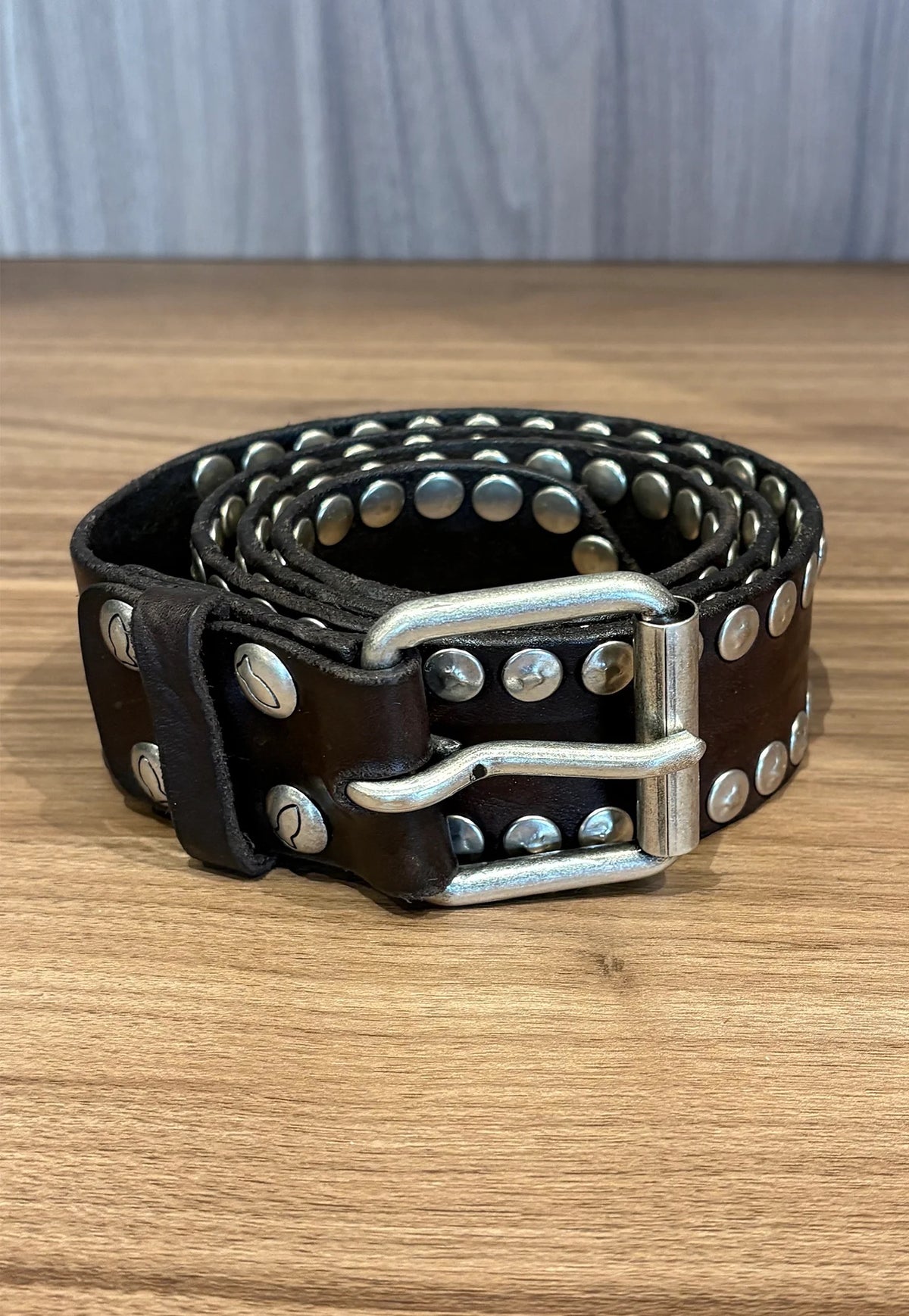 Wide Rivet Studded Belt - Brown