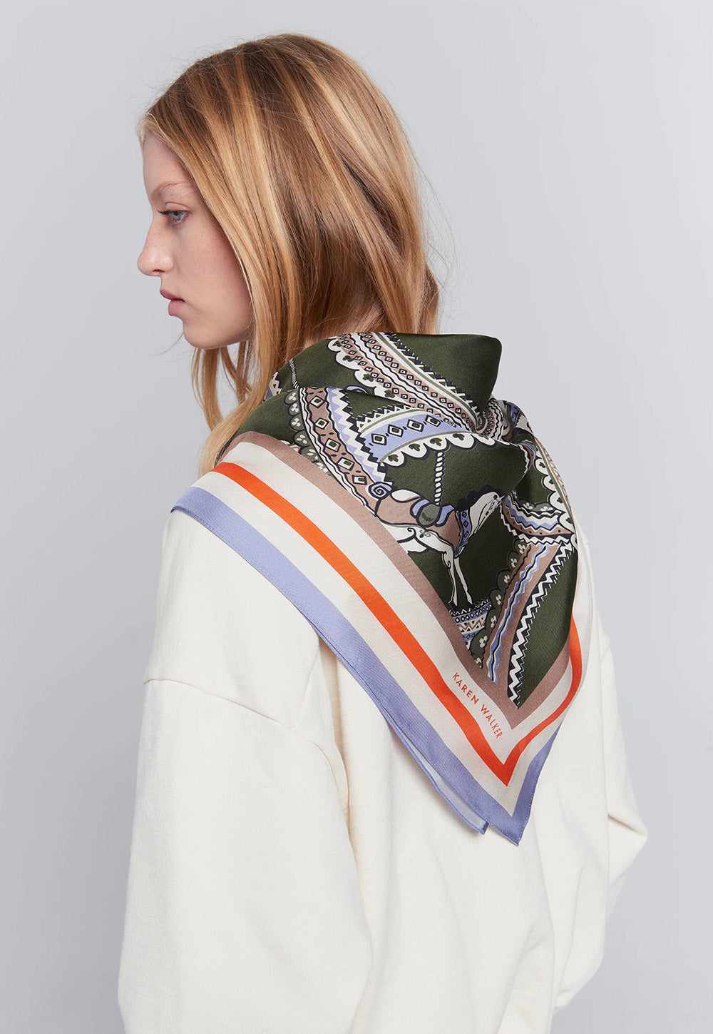 Carousel Classic Silk Scarf - Olive Multi