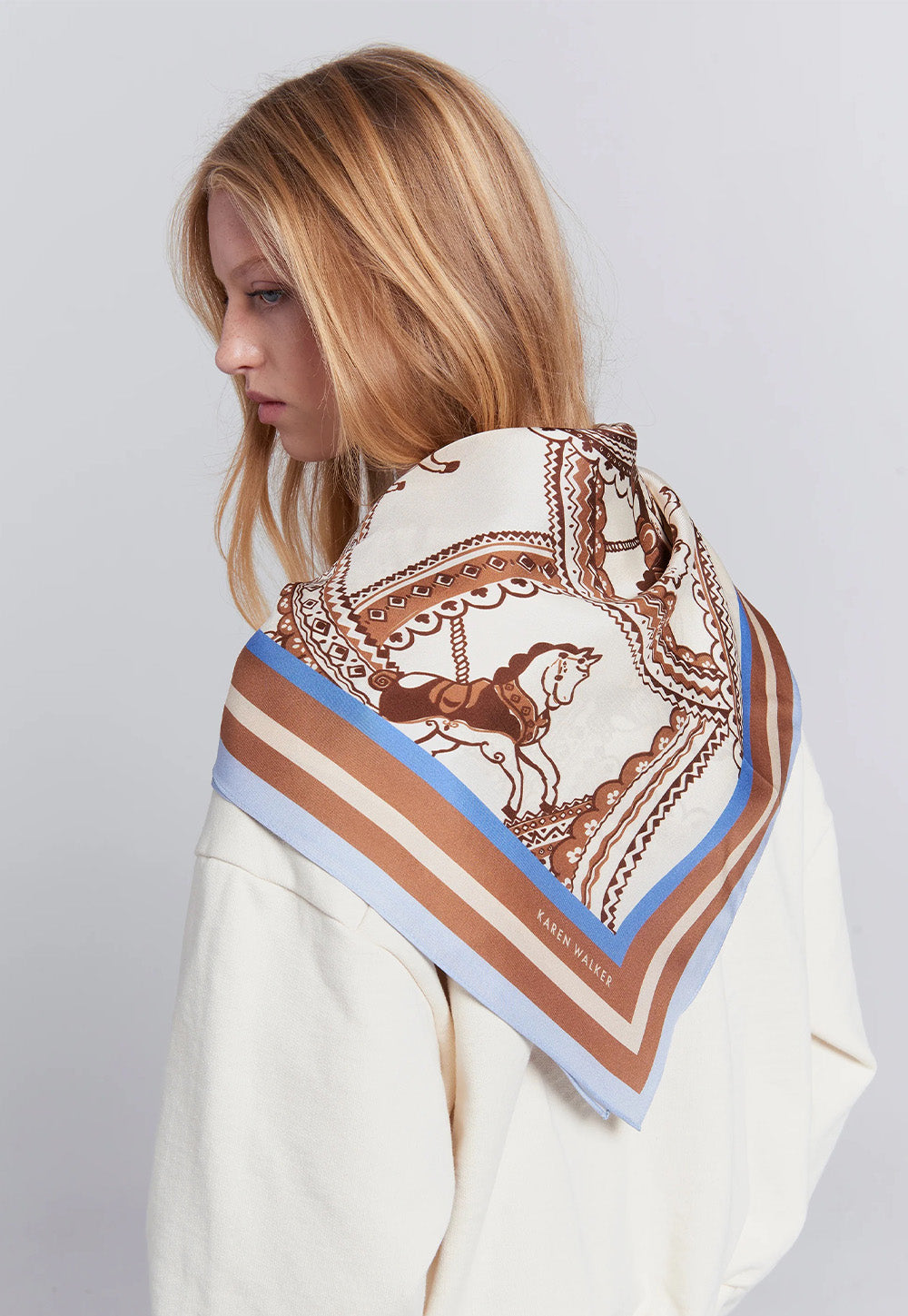Carousel Classic Silk Scarf - Cream Multi