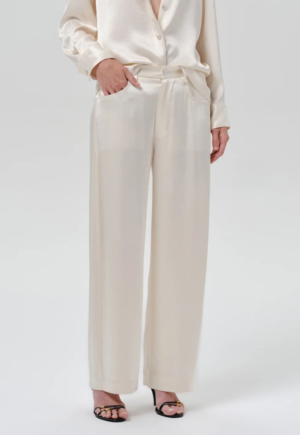 Brynn Japanese Hammered Satin Trouser - Cream