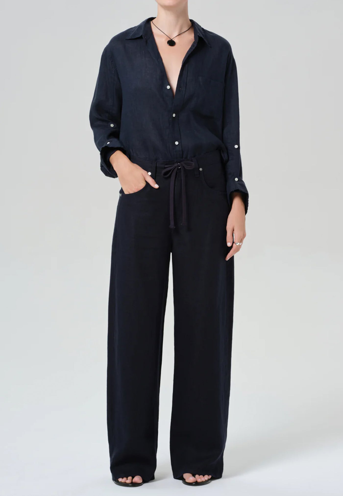 Kayla Shrunken Linen Shirt - True Navy
