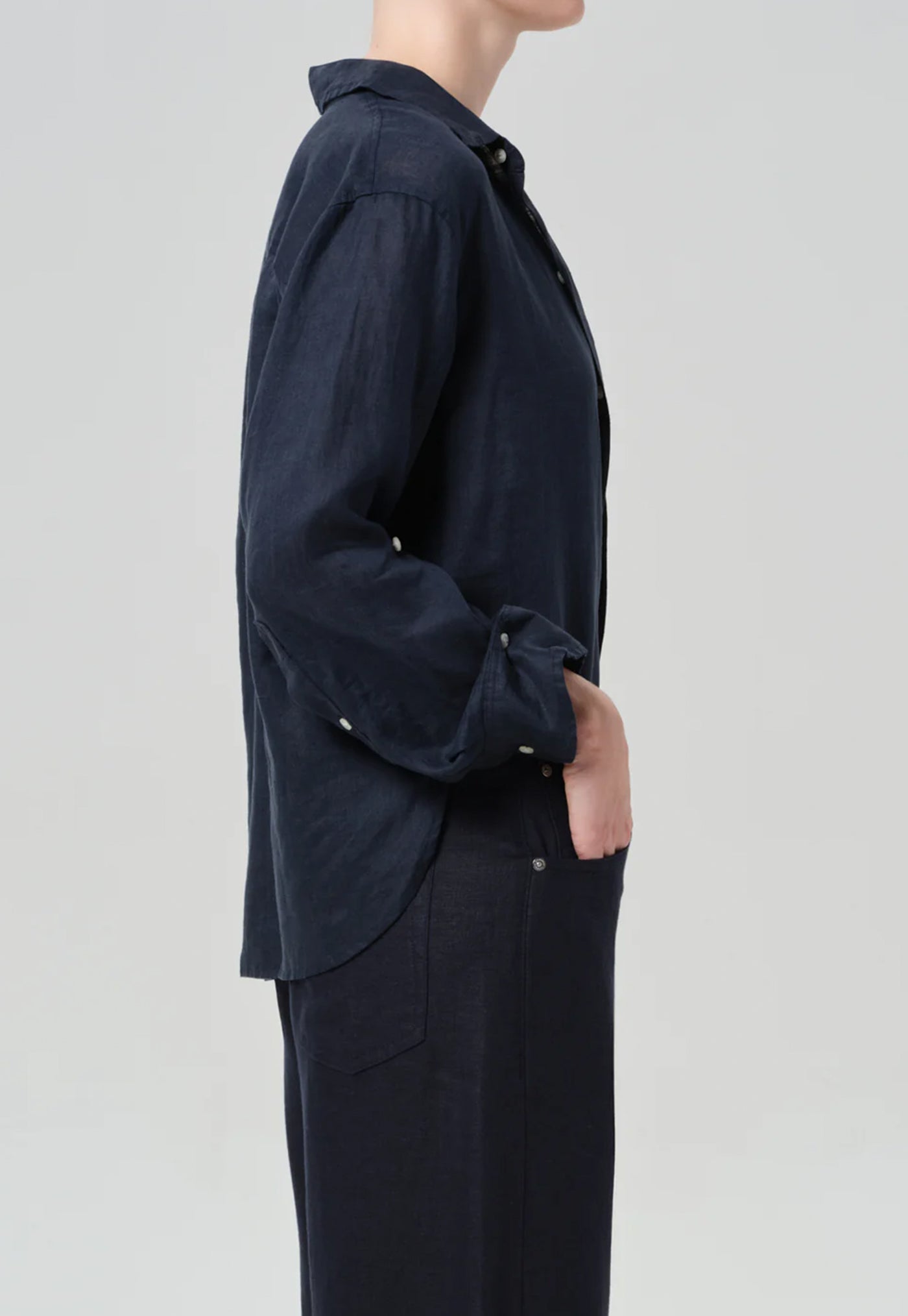 Kayla Shrunken Linen Shirt - True Navy