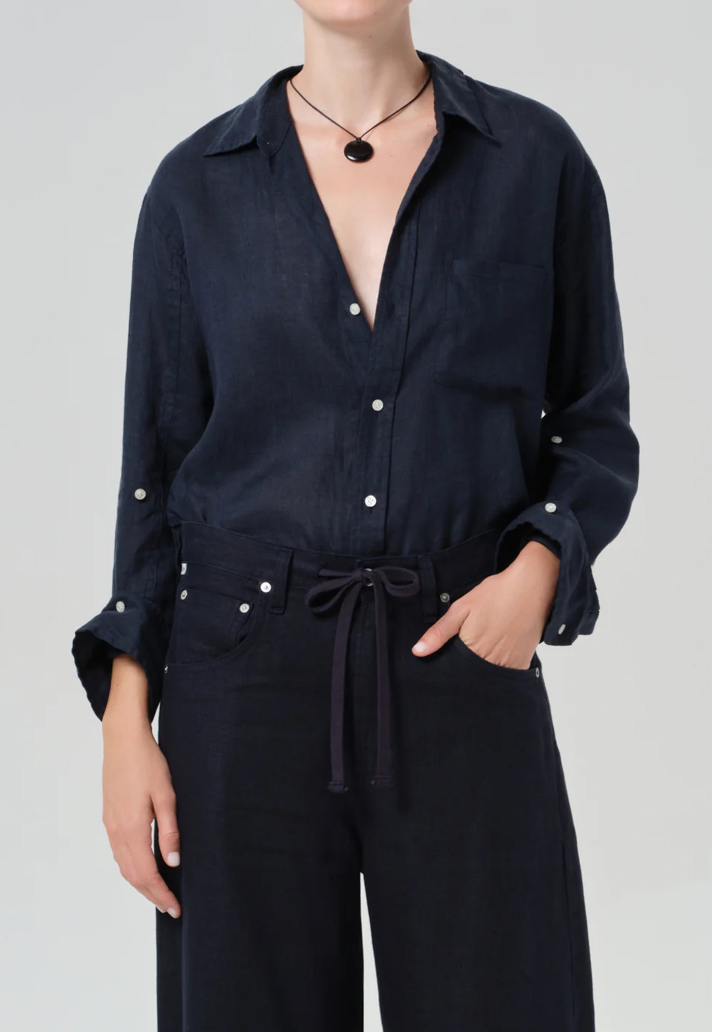 Kayla Shrunken Linen Shirt - True Navy