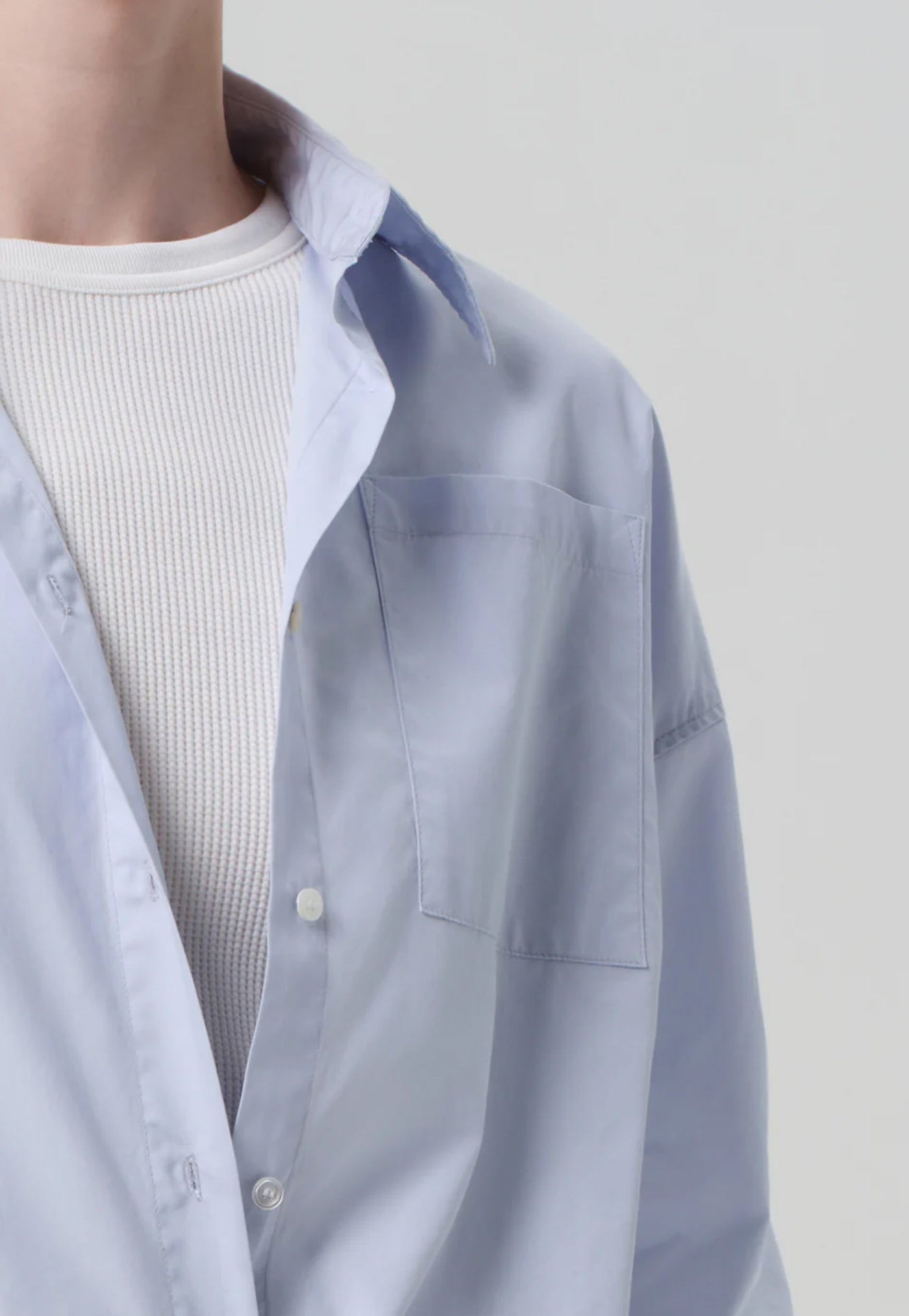 Frances Cropped Cape Button Up - Baby Blue