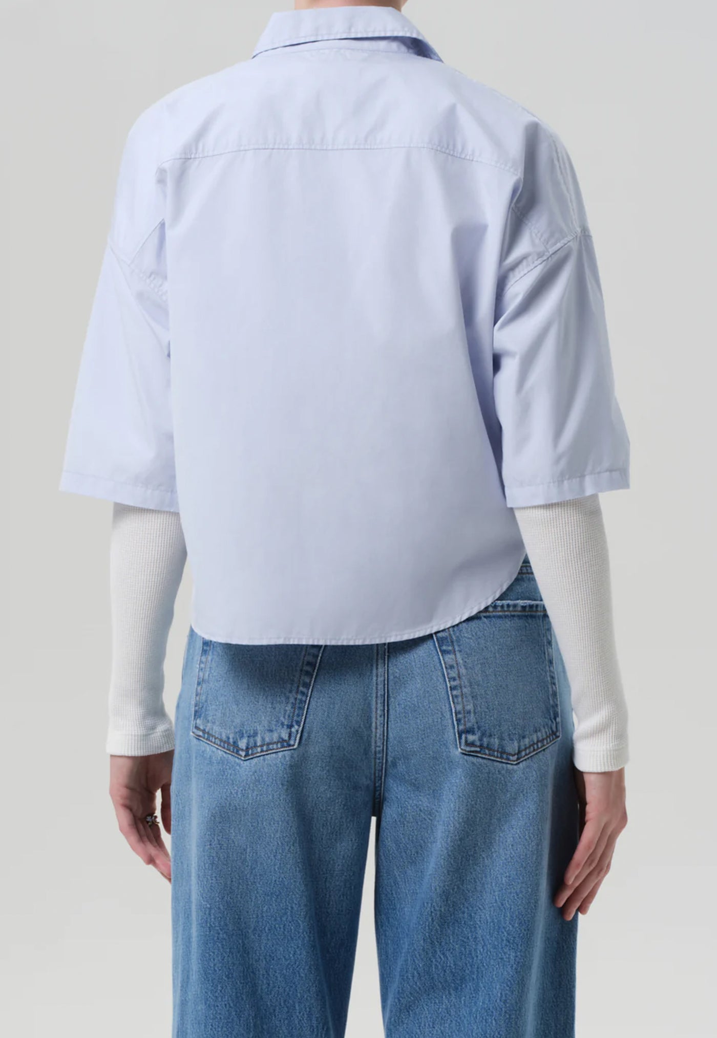 Frances Cropped Cape Button Up - Baby Blue