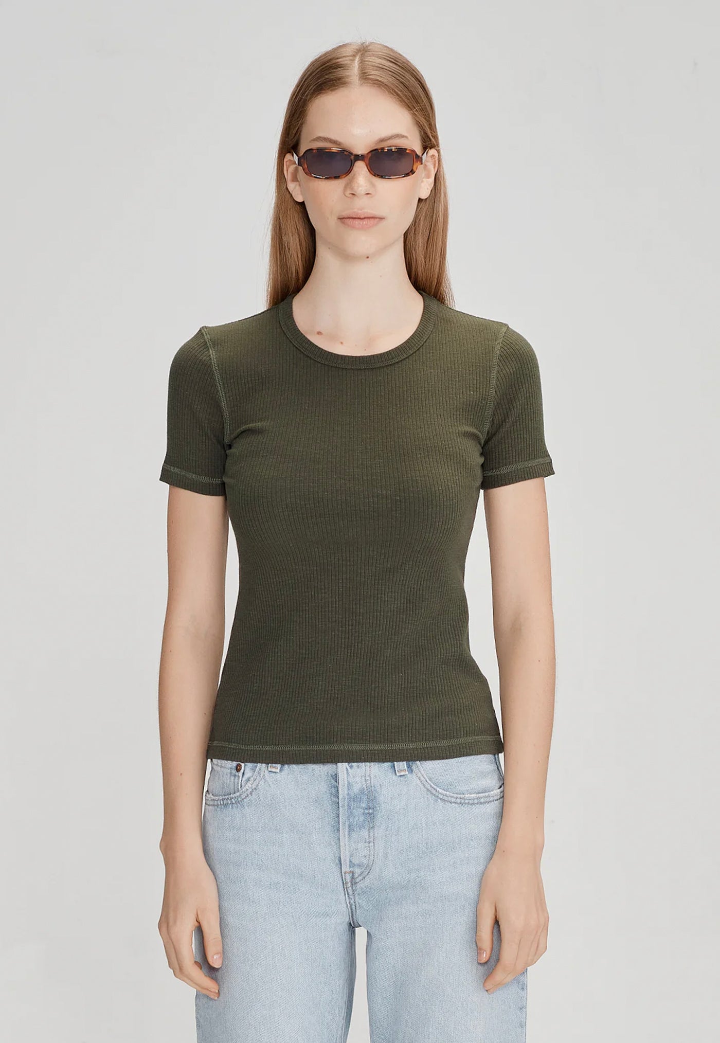 Base Ribbed SS Tee - Khaki sold by Angel Divine