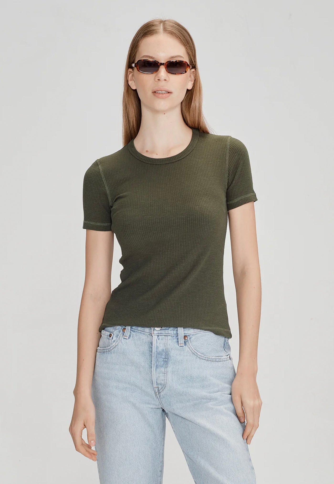 Base Ribbed SS Tee - Khaki sold by Angel Divine