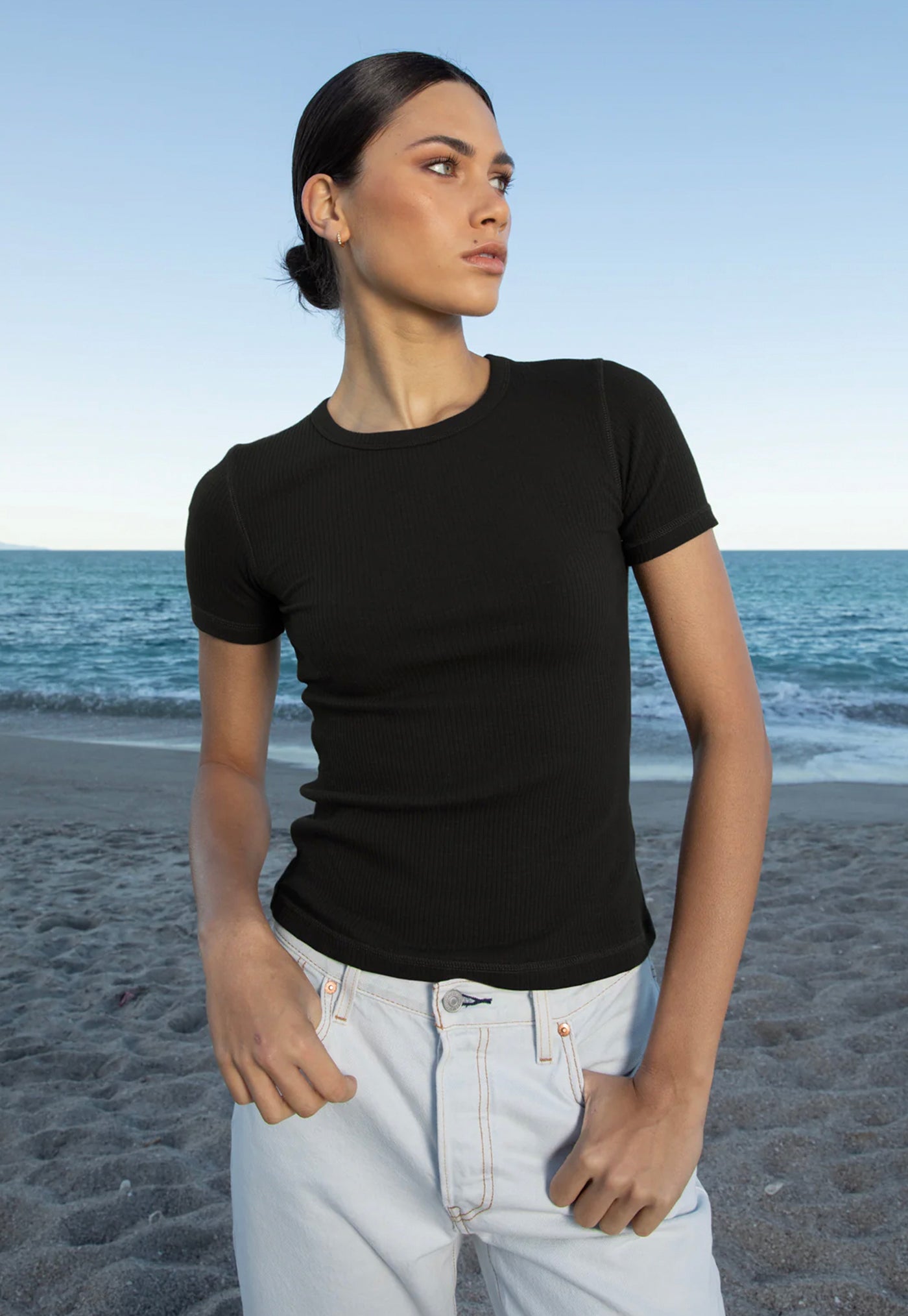 Base Ribbed SS Tee - Black sold by Angel Divine