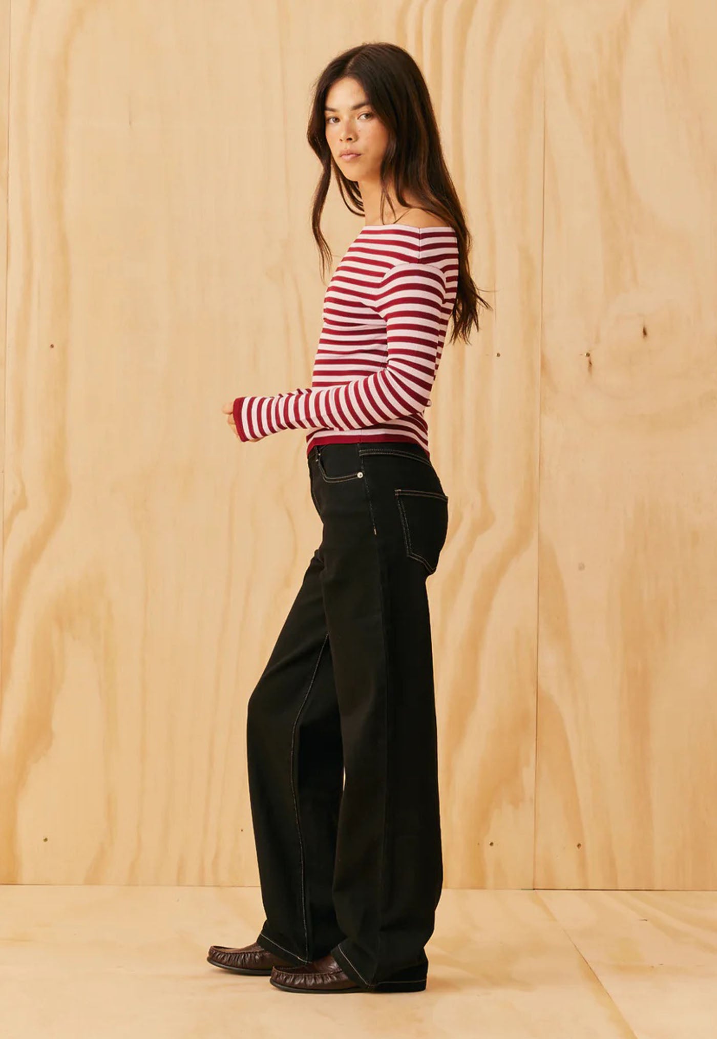 Emma Knit Long Sleeve - Burgundy Pink Stripe