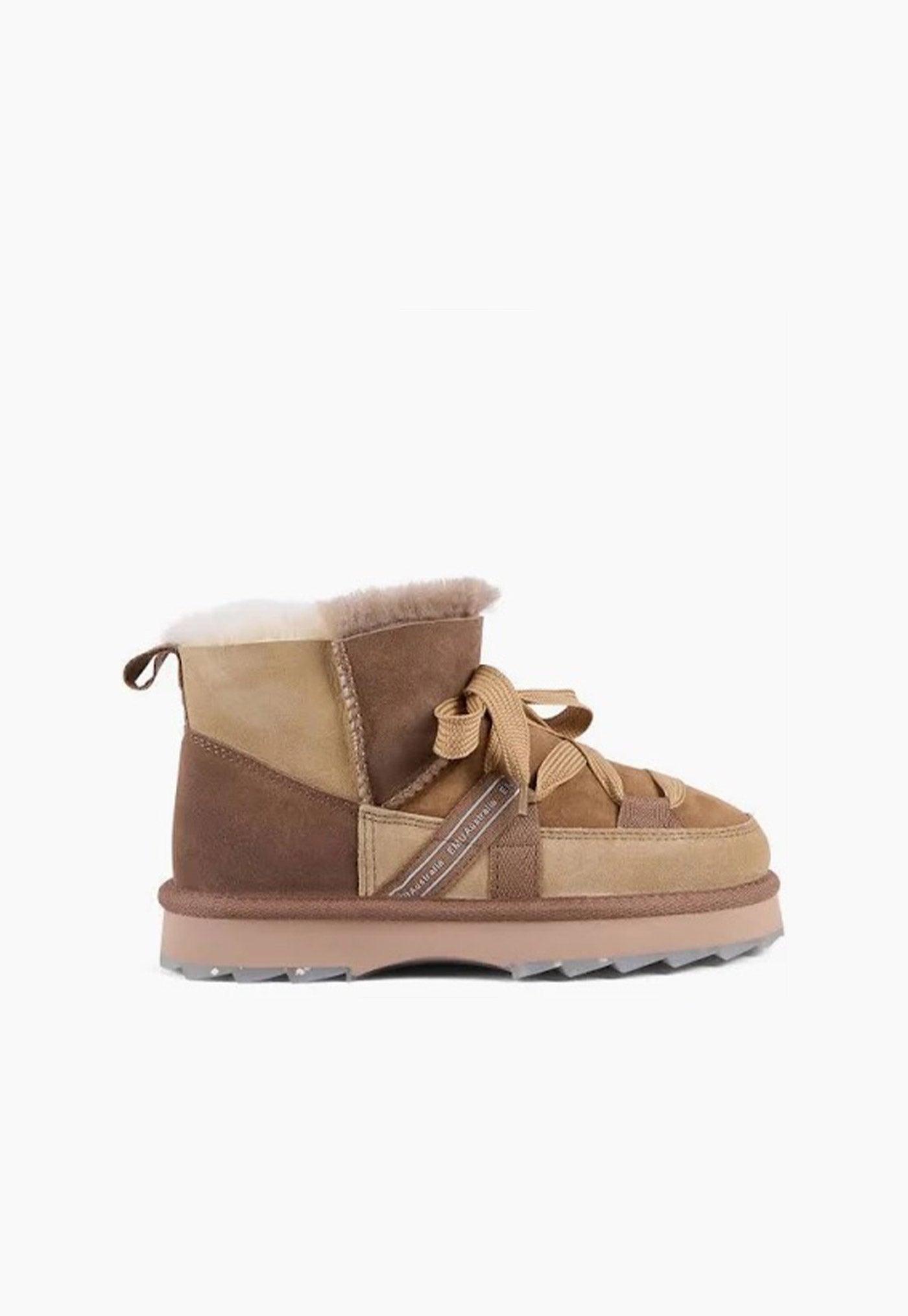 Blurred Patchwork Sheepskin Boot - Mushroom