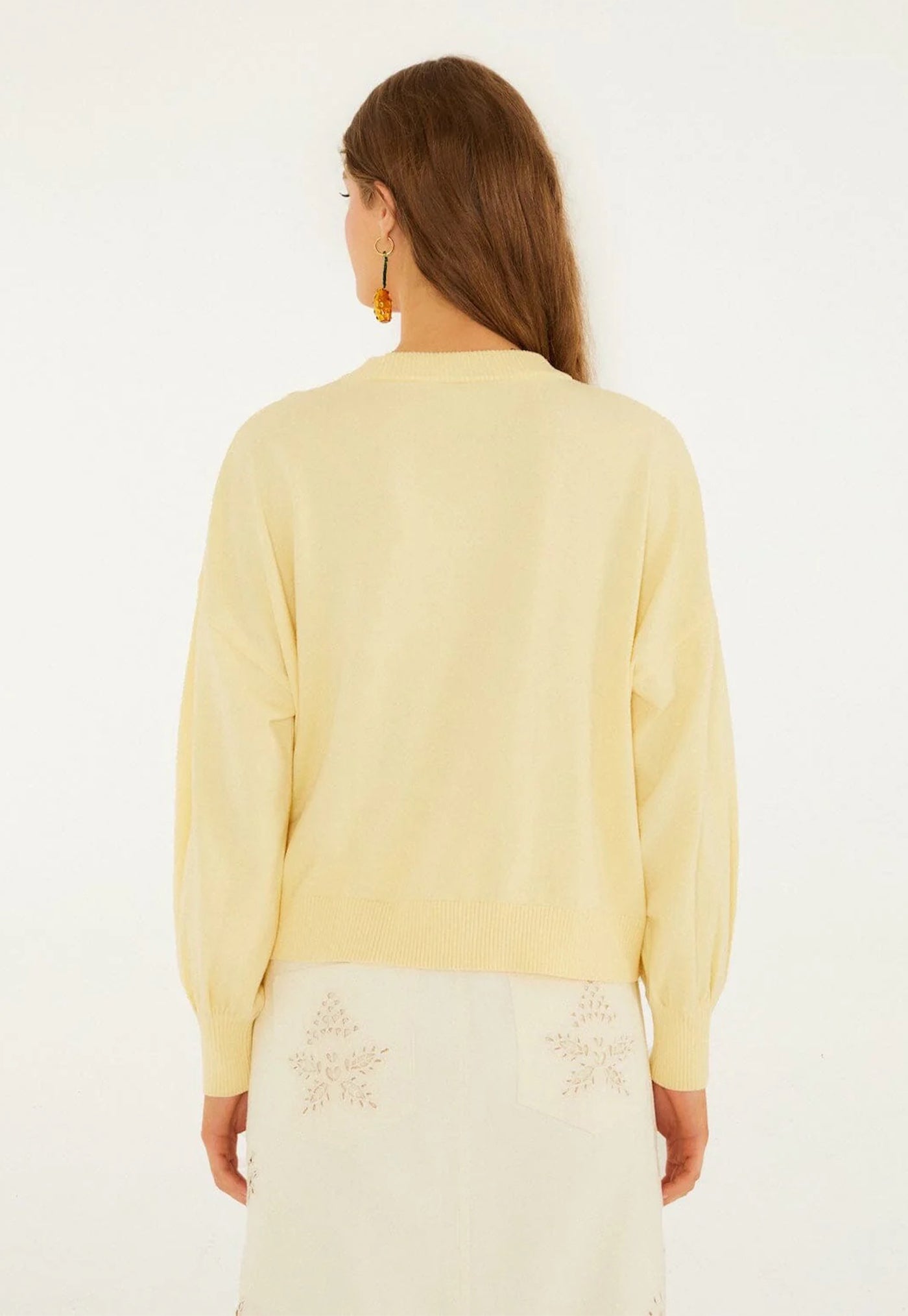 Birds Bicycle Embroidery Sweater - Yellow