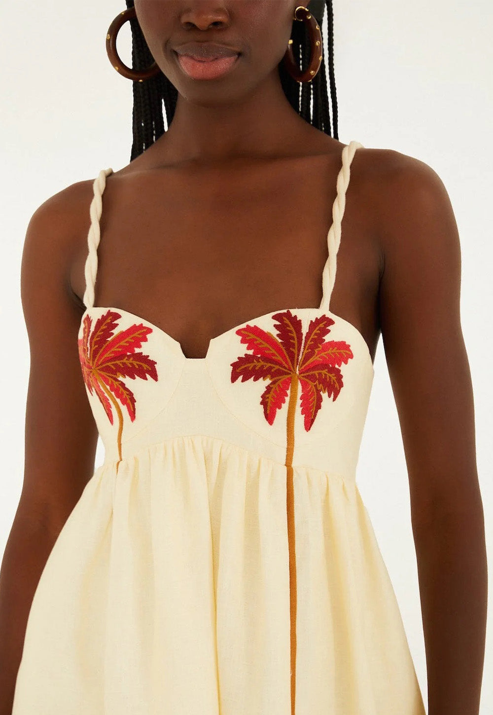 Coconut Tree Embroidered Mini Dress - Sand