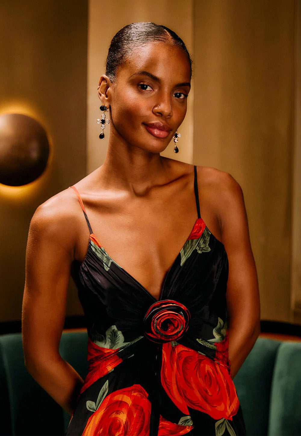 Latin Roses Sleeveless Maxi Dress - Black