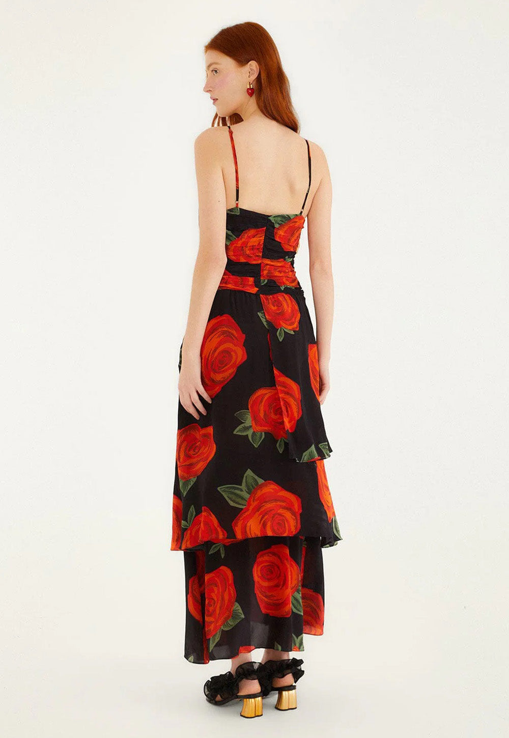 Latin Roses Sleeveless Maxi Dress - Black