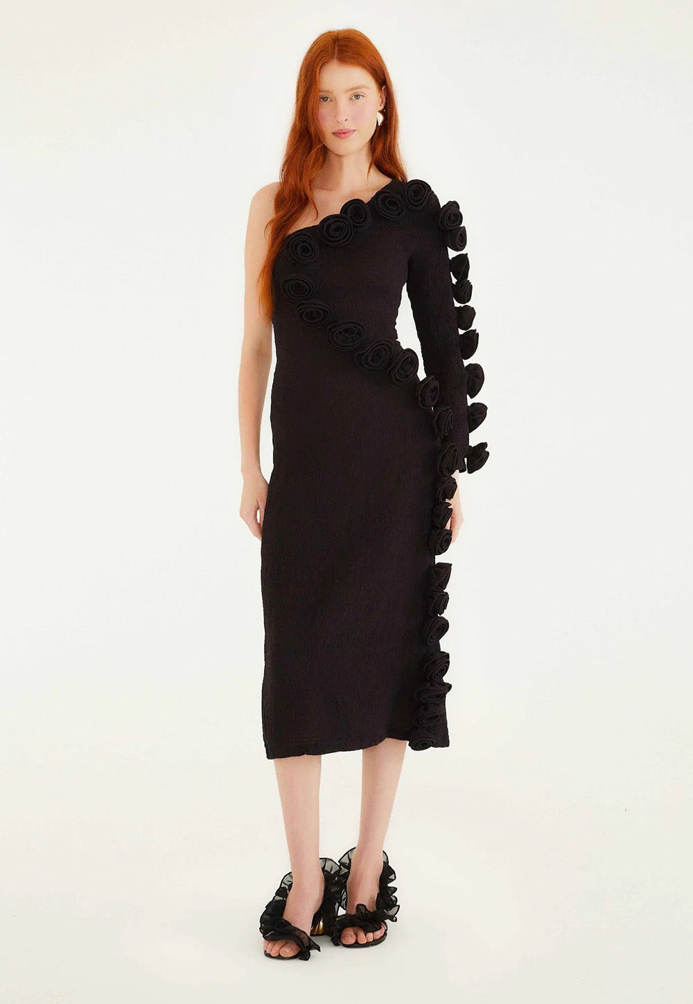 One Shoulder Midi Dress - Black