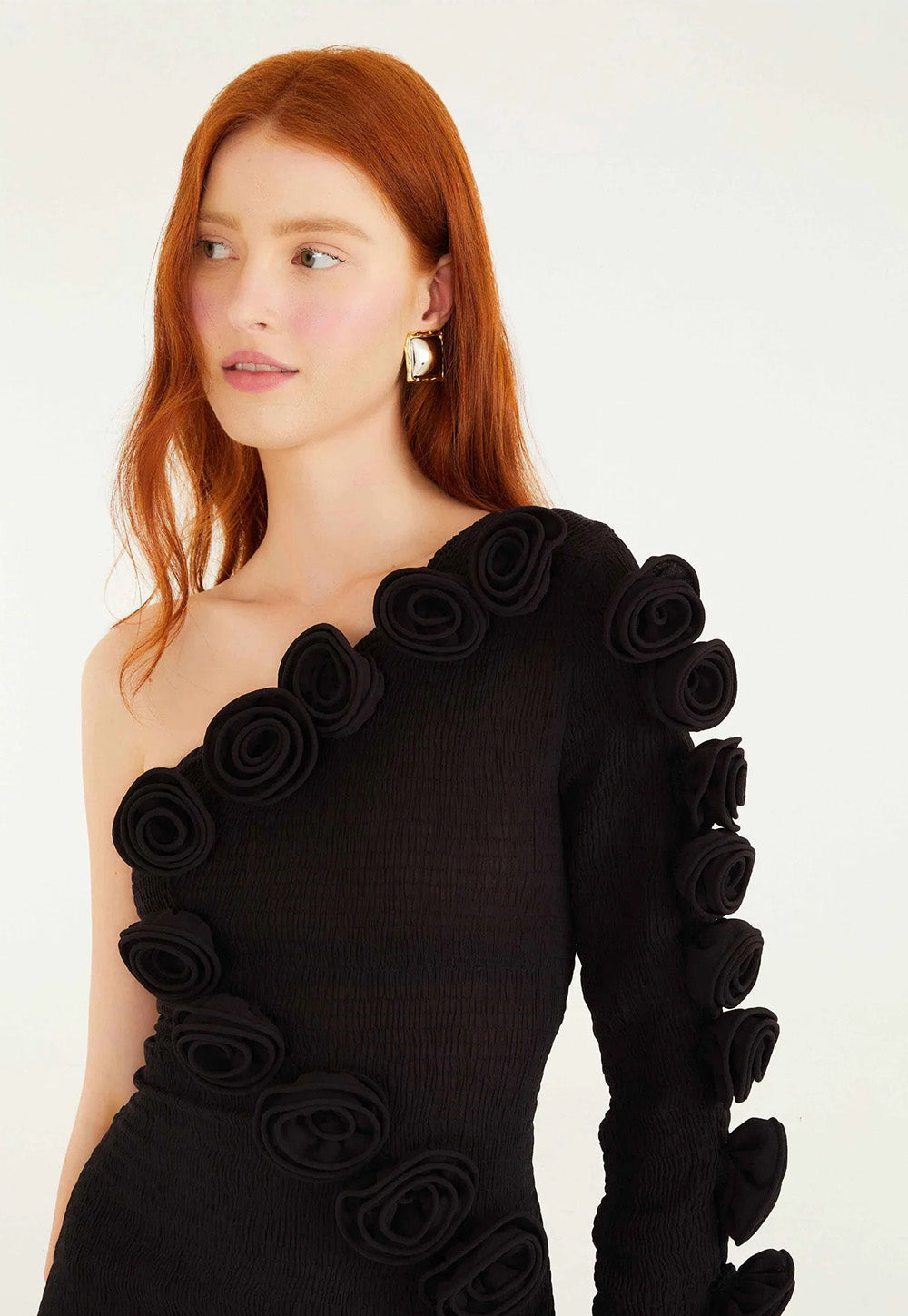 One Shoulder Midi Dress - Black