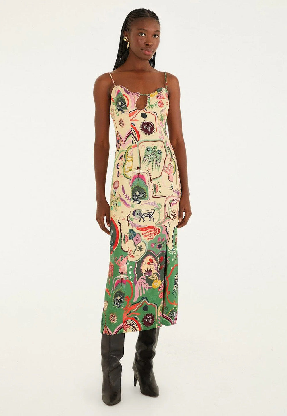 Sleeveless Midi Dress - Artsy Surreal Land Beige